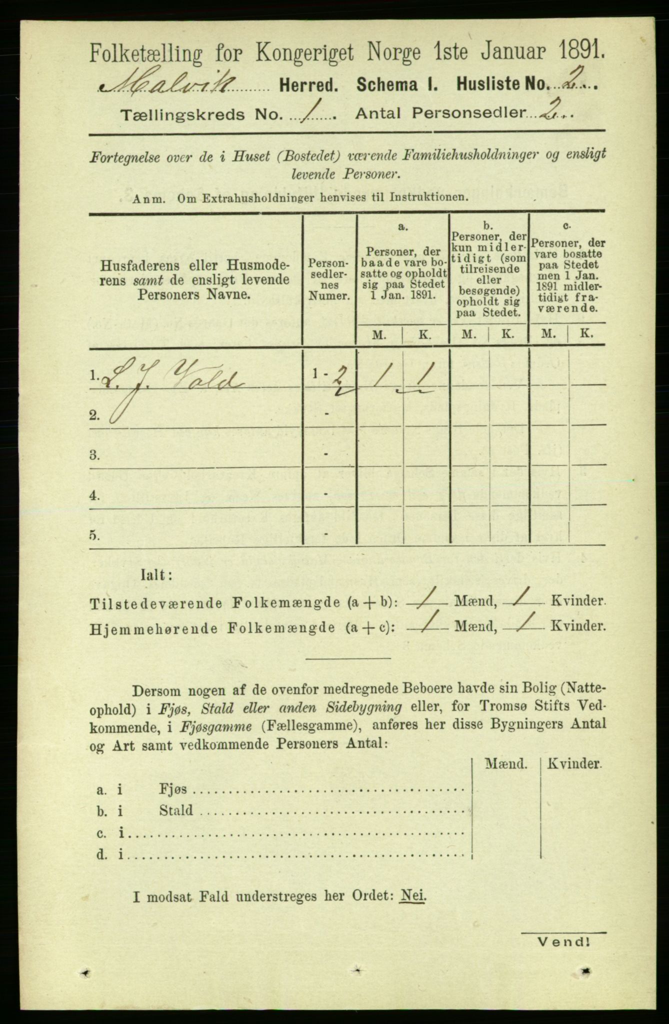 RA, Folketelling 1891 for 1663 Malvik herred, 1891, s. 19