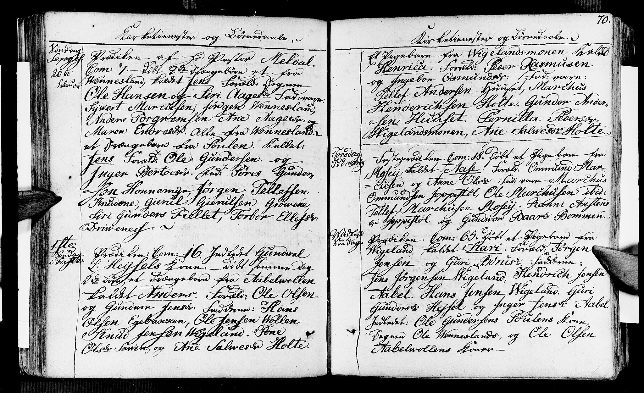 Vennesla sokneprestkontor, AV/SAK-1111-0045/Fa/Fab/L0002: Ministerialbok nr. A 2, 1794-1834, s. 70