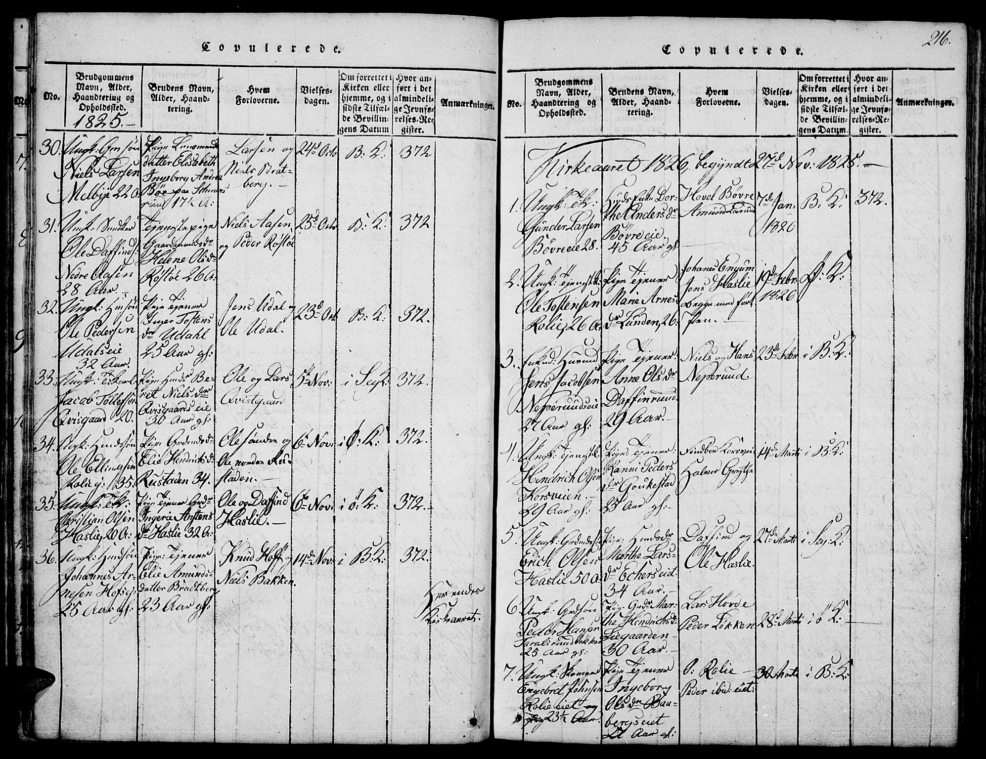 Biri prestekontor, AV/SAH-PREST-096/H/Ha/Hab/L0001: Klokkerbok nr. 1, 1814-1828, s. 216