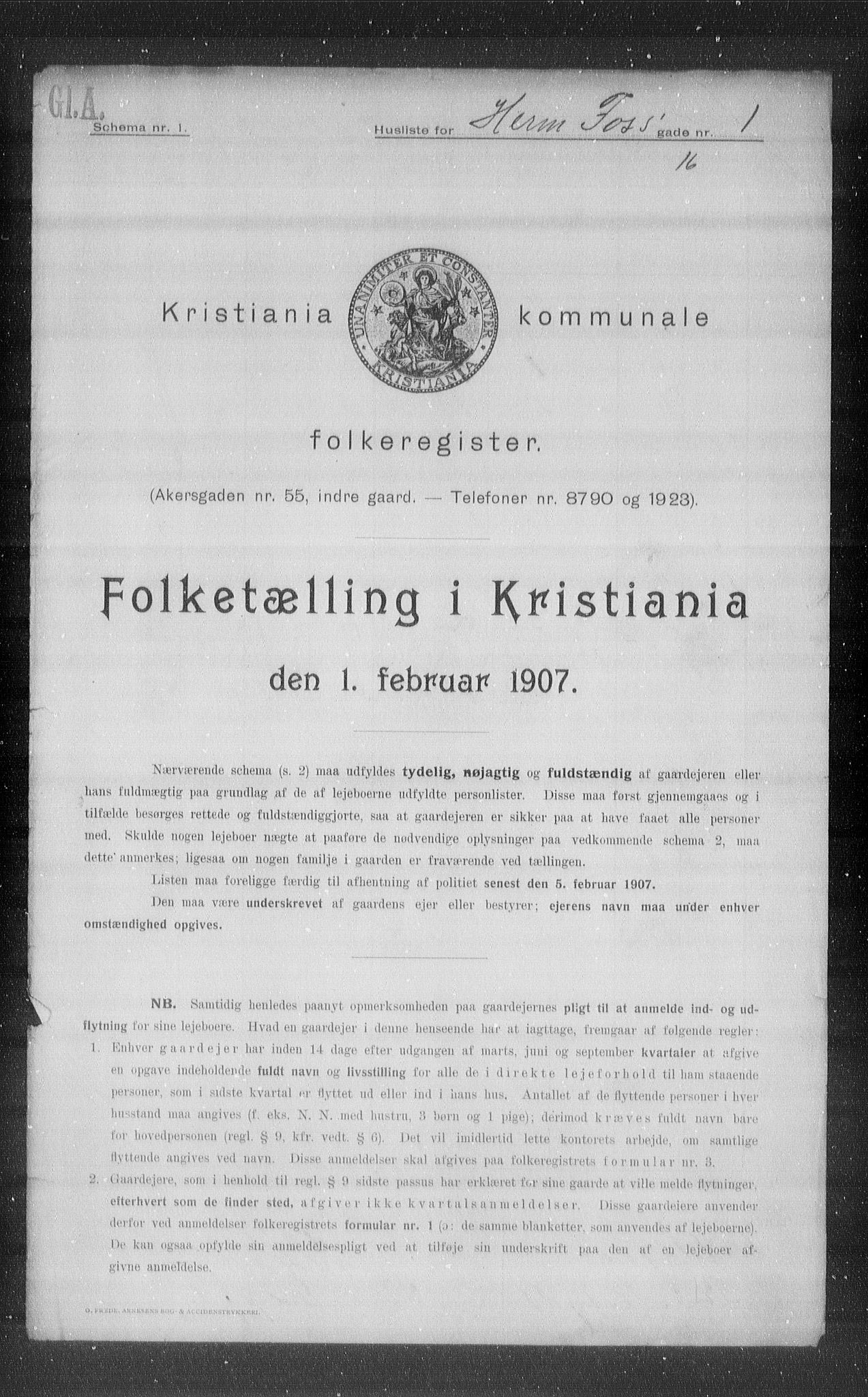 OBA, Kommunal folketelling 1.2.1907 for Kristiania kjøpstad, 1907, s. 19852