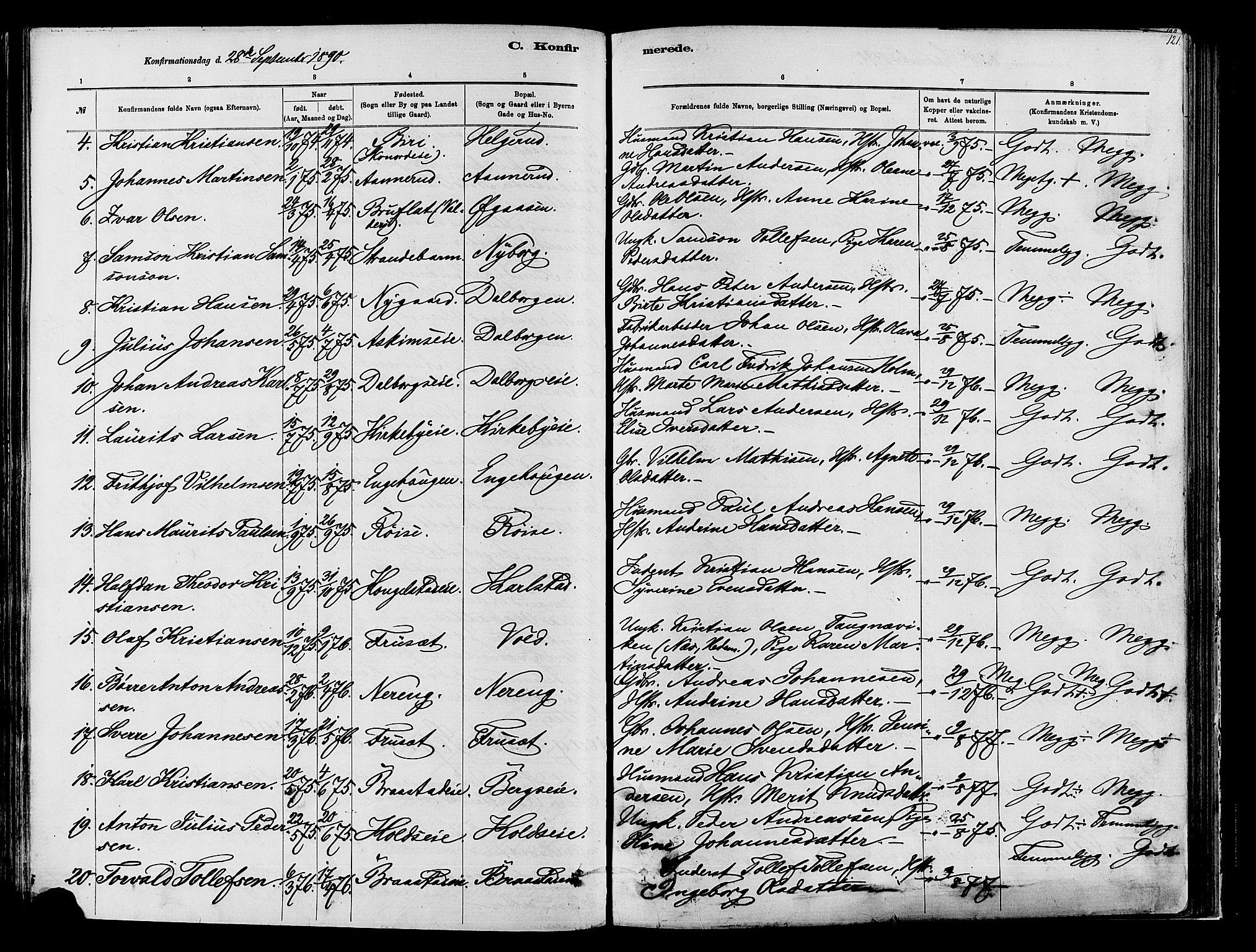 Vardal prestekontor, AV/SAH-PREST-100/H/Ha/Haa/L0009: Ministerialbok nr. 9, 1878-1892, s. 121