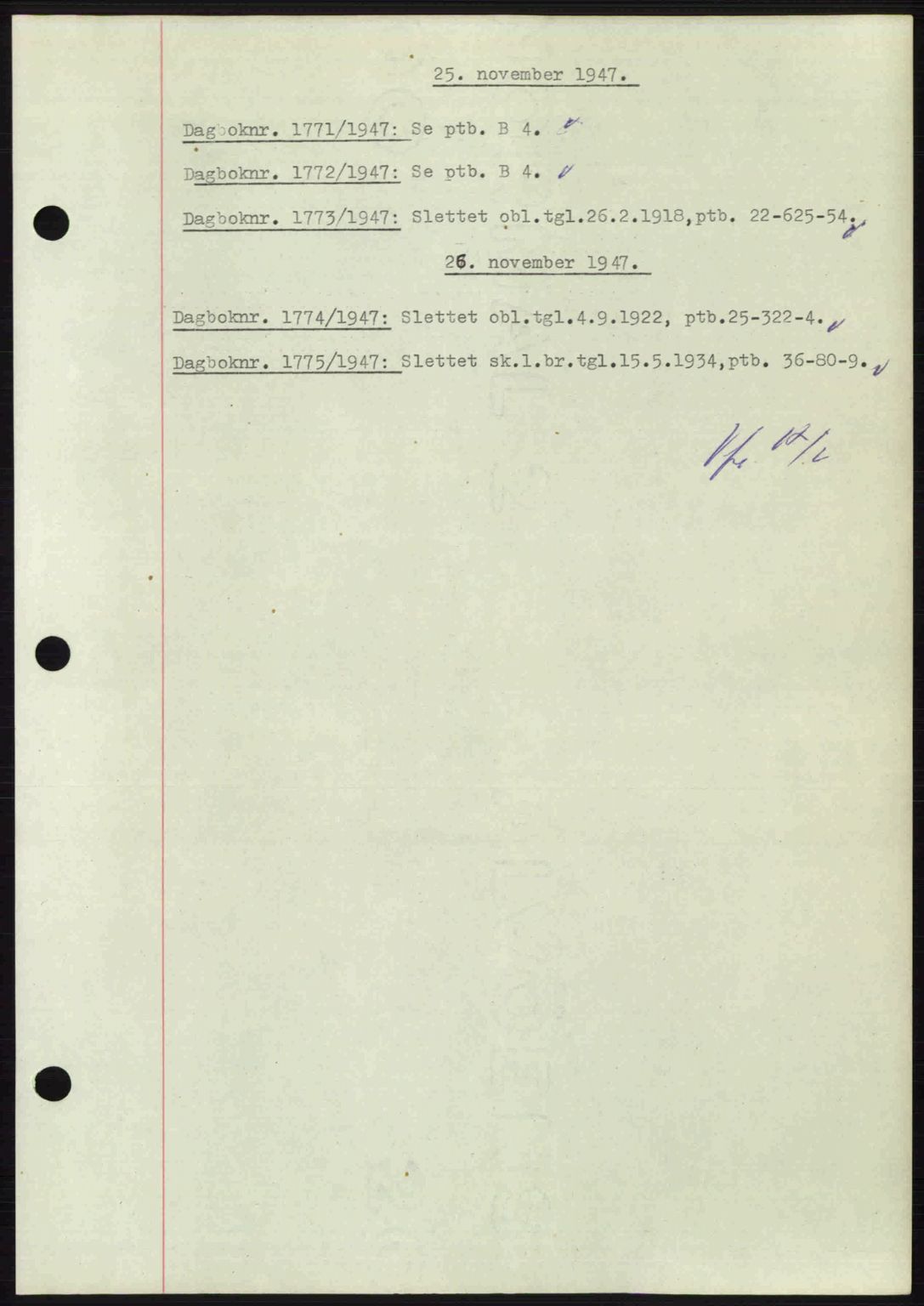 Nedenes sorenskriveri, AV/SAK-1221-0006/G/Gb/Gba/L0058: Pantebok nr. A10, 1947-1948, Dagboknr: 1771/1947