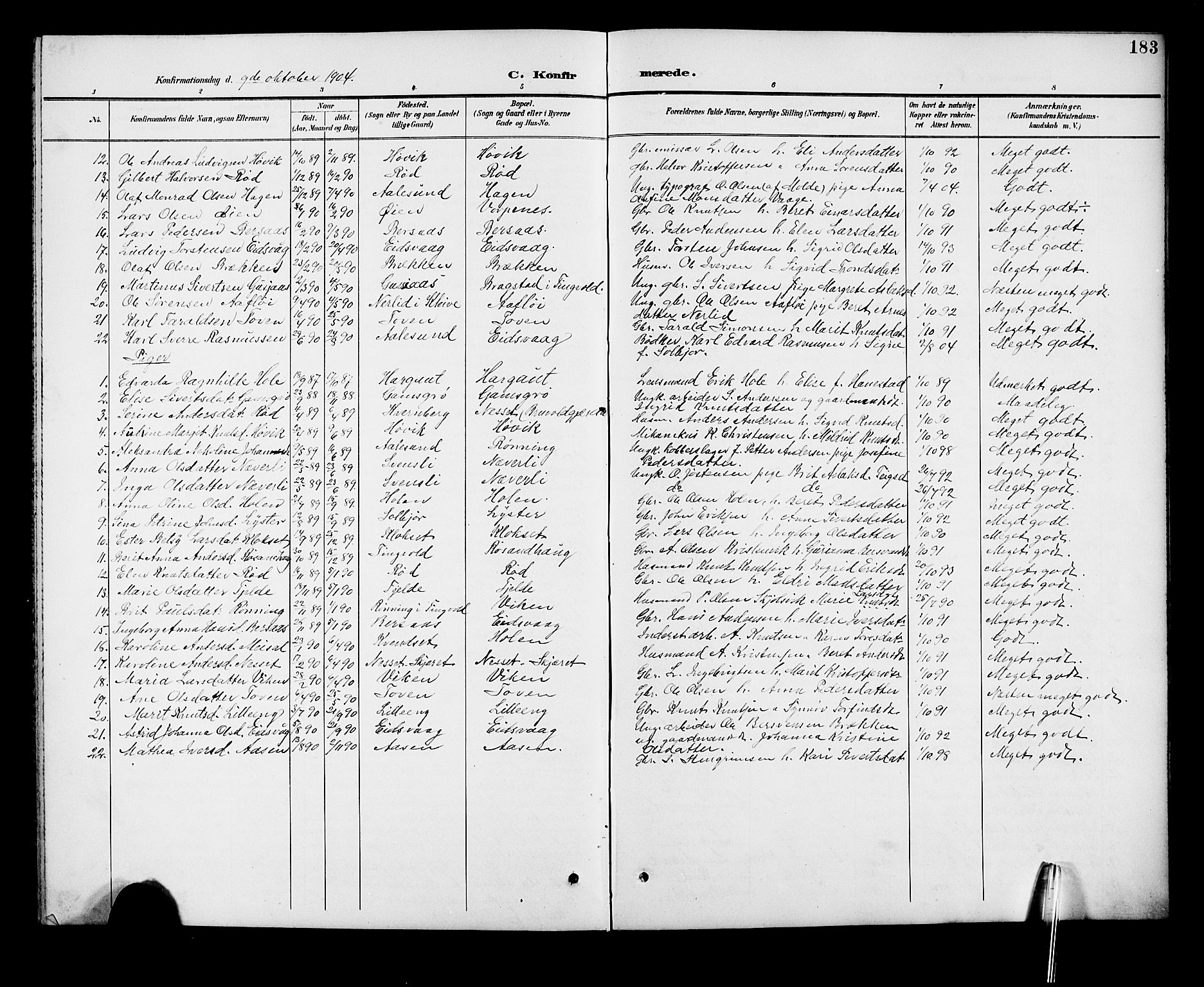 Ministerialprotokoller, klokkerbøker og fødselsregistre - Møre og Romsdal, SAT/A-1454/551/L0632: Klokkerbok nr. 551C04, 1894-1920, s. 183