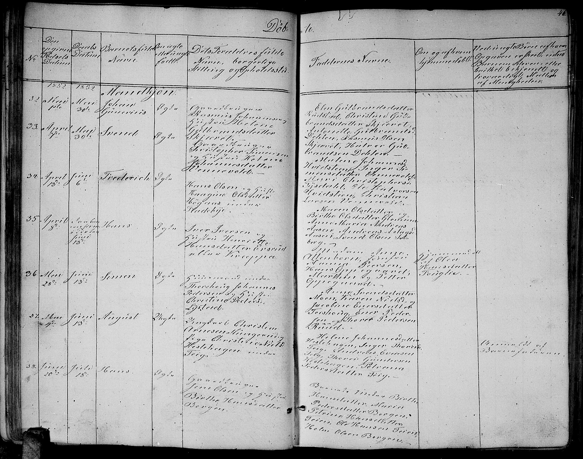Enebakk prestekontor Kirkebøker, AV/SAO-A-10171c/G/Ga/L0004: Klokkerbok nr. I 4, 1850-1866, s. 46