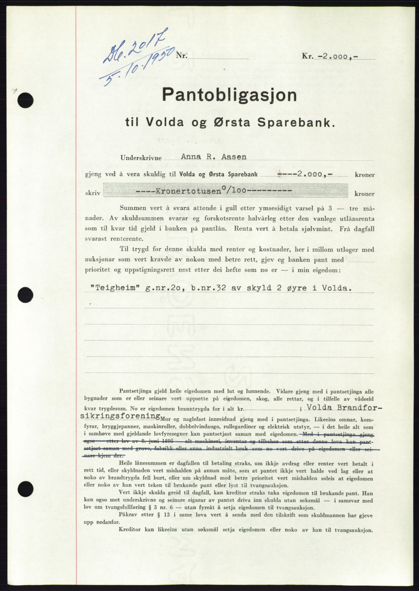 Søre Sunnmøre sorenskriveri, AV/SAT-A-4122/1/2/2C/L0119: Pantebok nr. 7B, 1950-1951, Dagboknr: 2017/1950