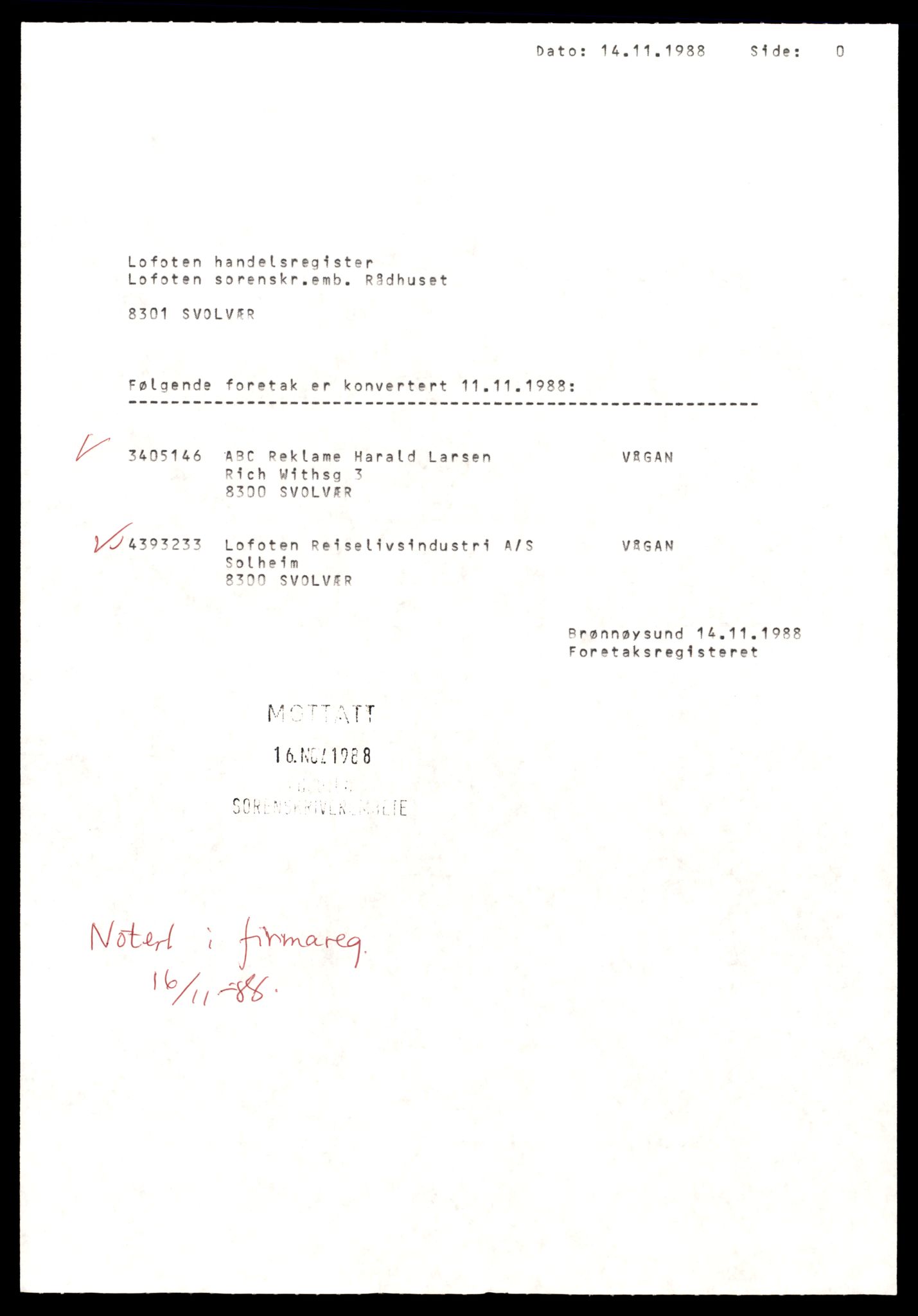 Lofoten sorenskriveri, SAT/A-0017/2/J/Jd/Jdc/L0001: Bilag, A, 1944-1990, s. 1