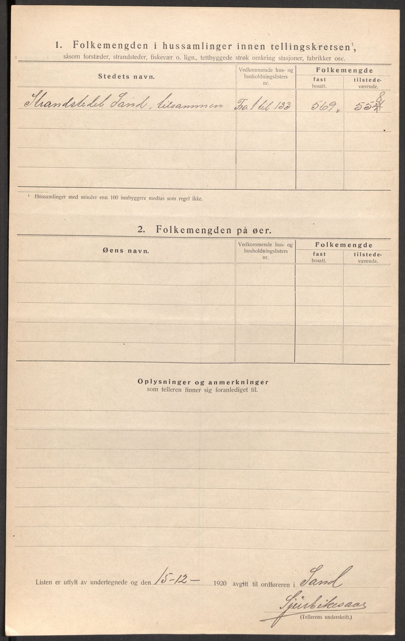 SAST, Folketelling 1920 for 1136 Sand herred, 1920, s. 29