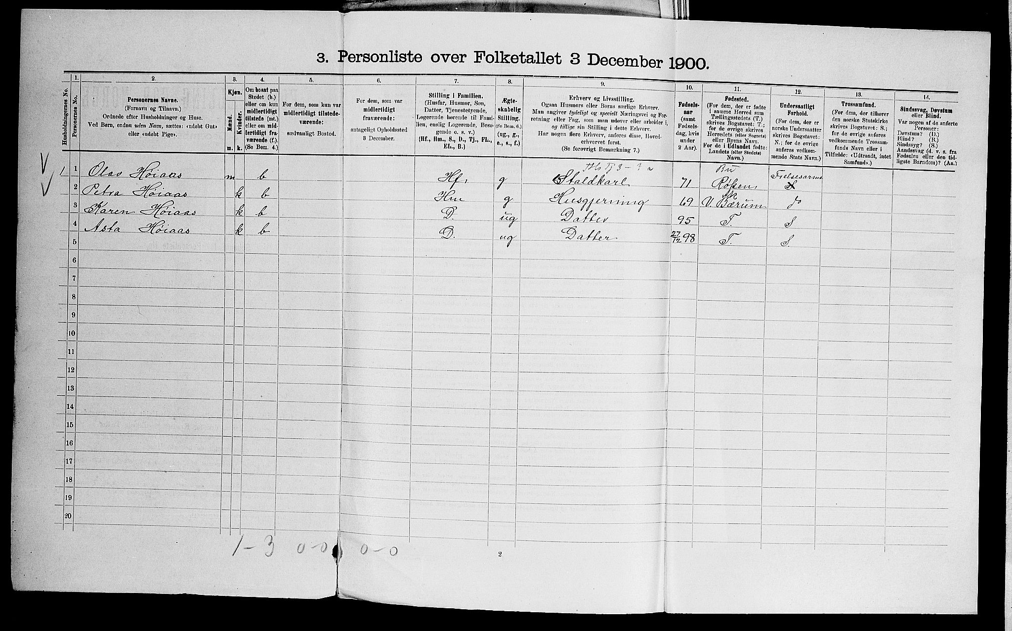 SAO, Folketelling 1900 for 0219 Bærum herred, 1900