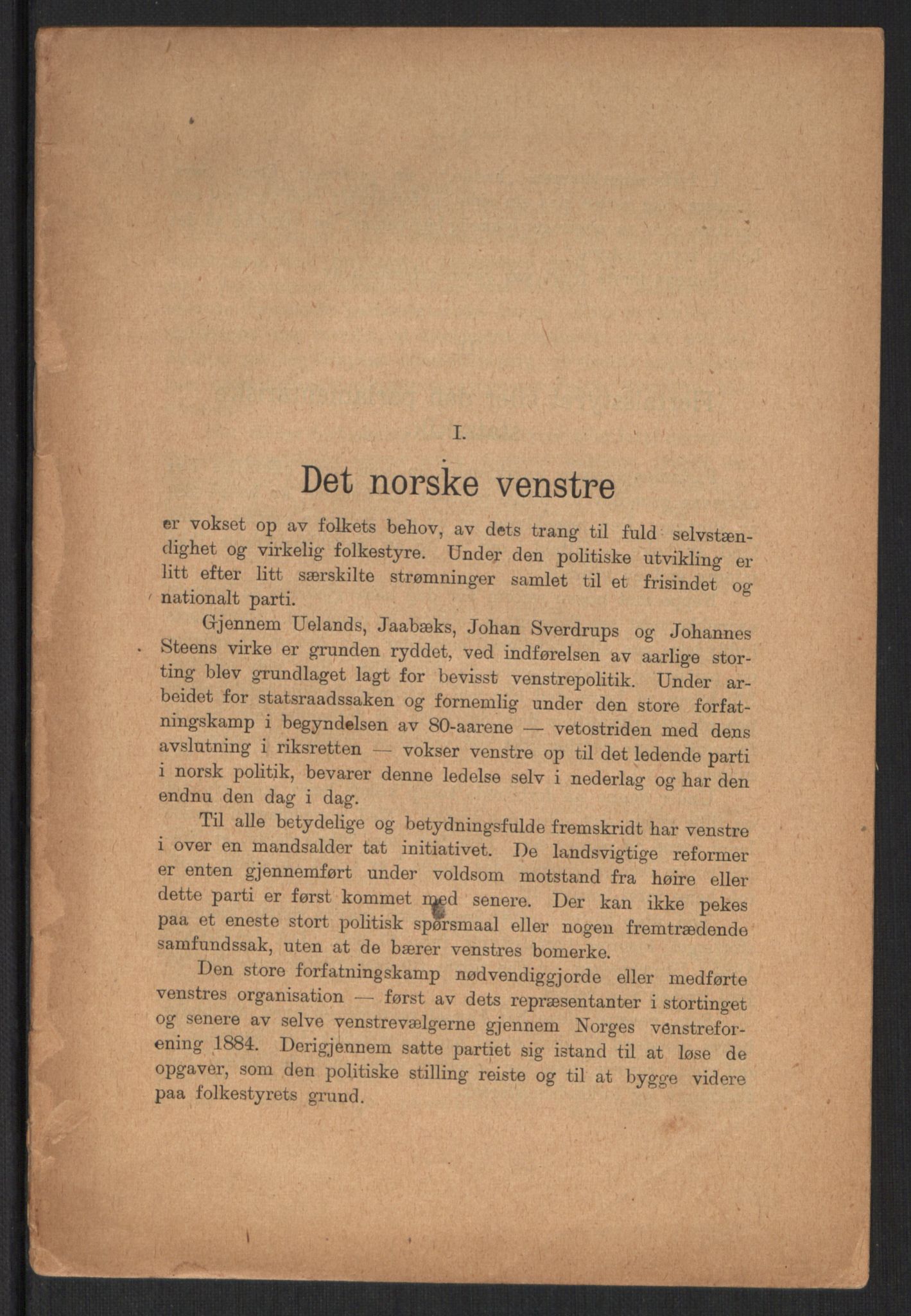 Venstres Hovedorganisasjon, RA/PA-0876/X/L0001: De eldste skrifter, 1860-1936, s. 827