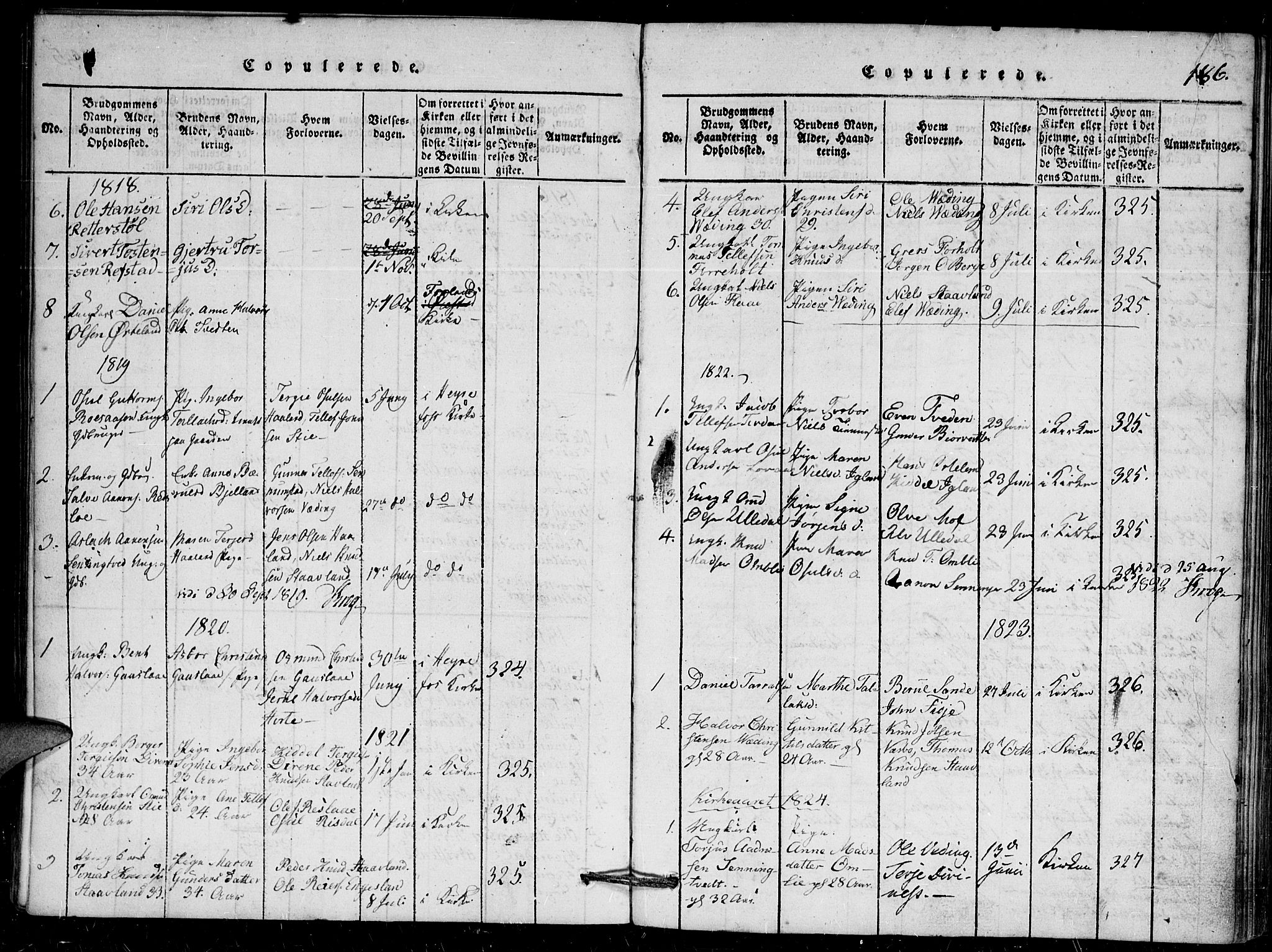Herefoss sokneprestkontor, SAK/1111-0019/F/Fa/Faa/L0001: Ministerialbok nr. A 1, 1816-1860, s. 186