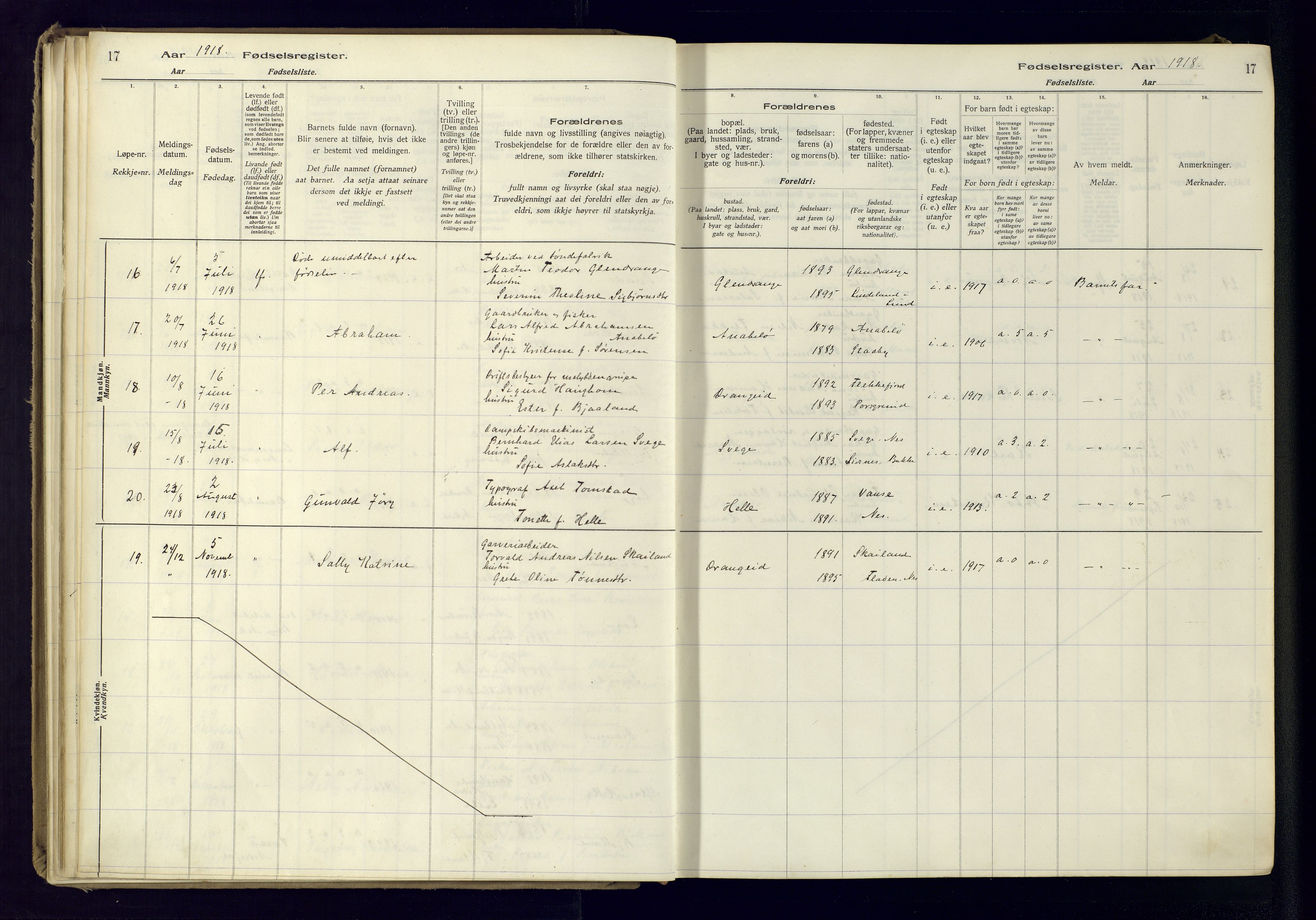 Flekkefjord sokneprestkontor, AV/SAK-1111-0012/J/Ja/L0005: Fødselsregister nr. 5, 1916-1950, s. 17