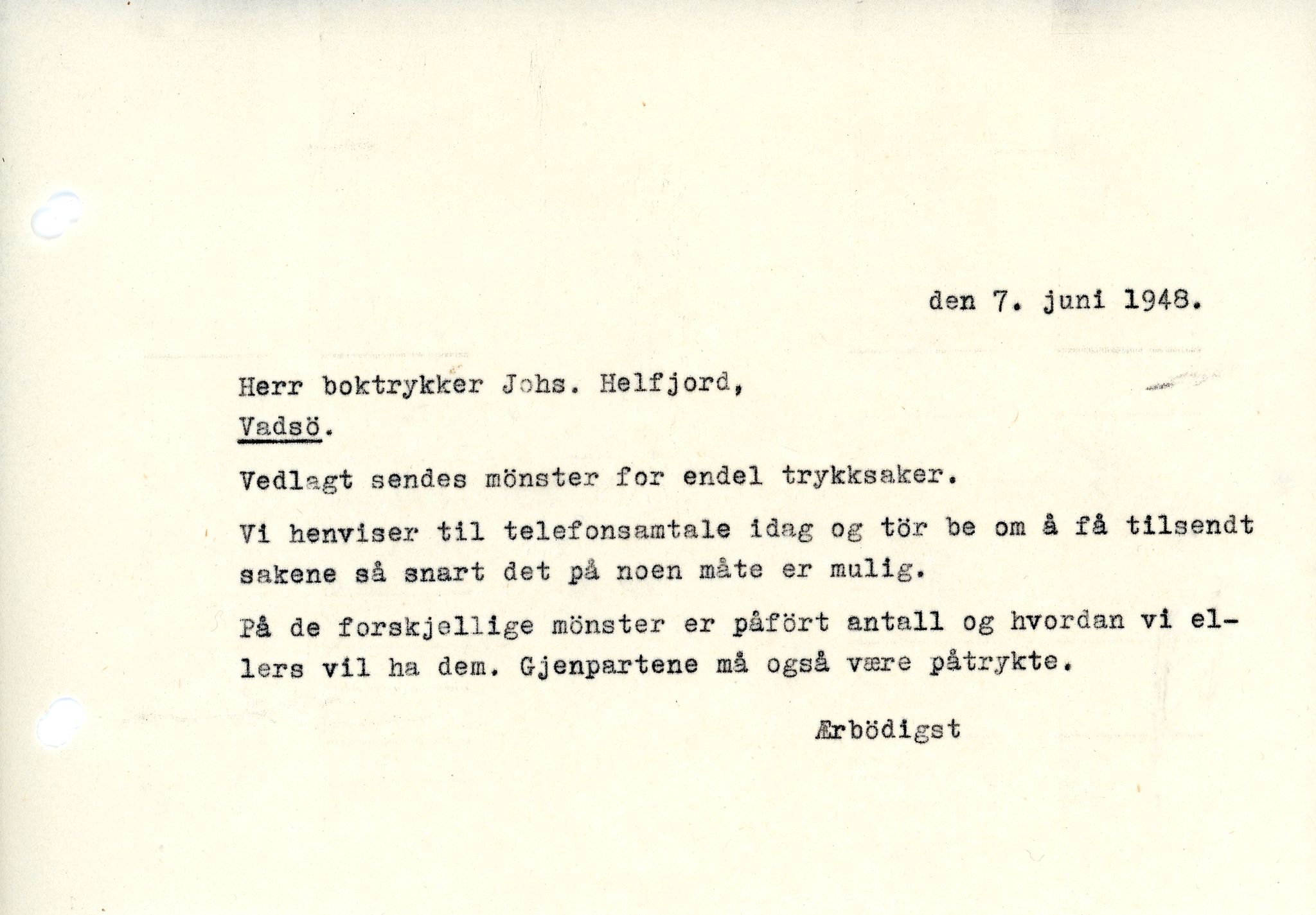 Vardø Fiskersamvirkelag, VAMU/A-0037/D/Da/L0008: Korrespondanse Tr-År, 1947-1950