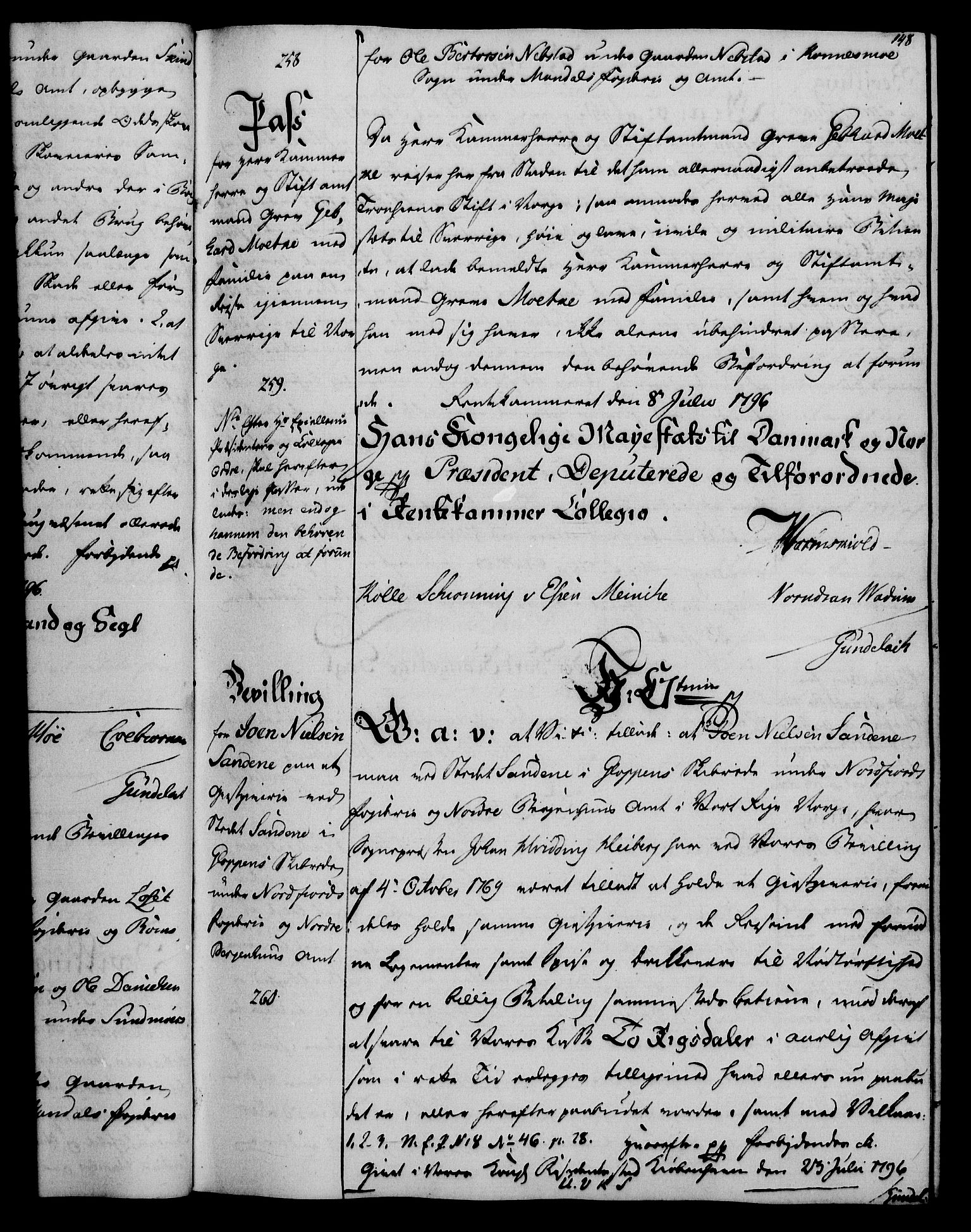 Rentekammeret, Kammerkanselliet, AV/RA-EA-3111/G/Gg/Gga/L0016: Norsk ekspedisjonsprotokoll med register (merket RK 53.16), 1794-1800, s. 148