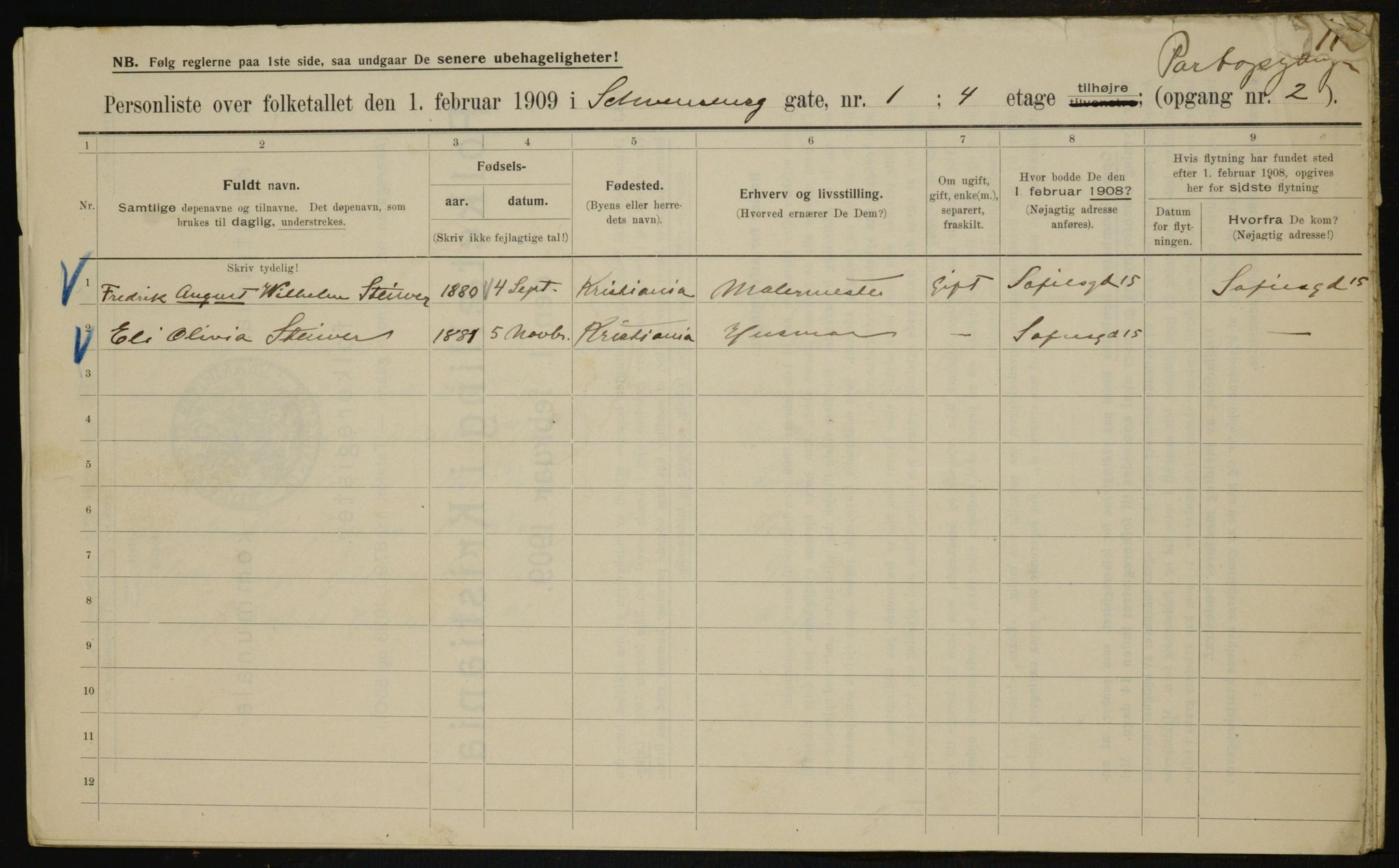 OBA, Kommunal folketelling 1.2.1909 for Kristiania kjøpstad, 1909, s. 84120