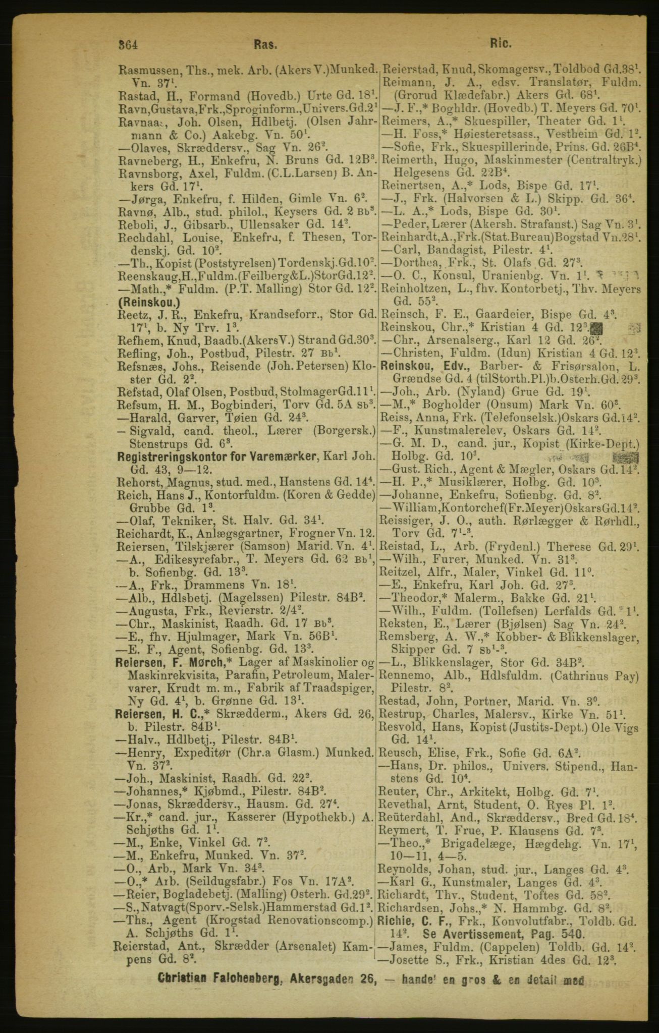 Kristiania/Oslo adressebok, PUBL/-, 1888, s. 364