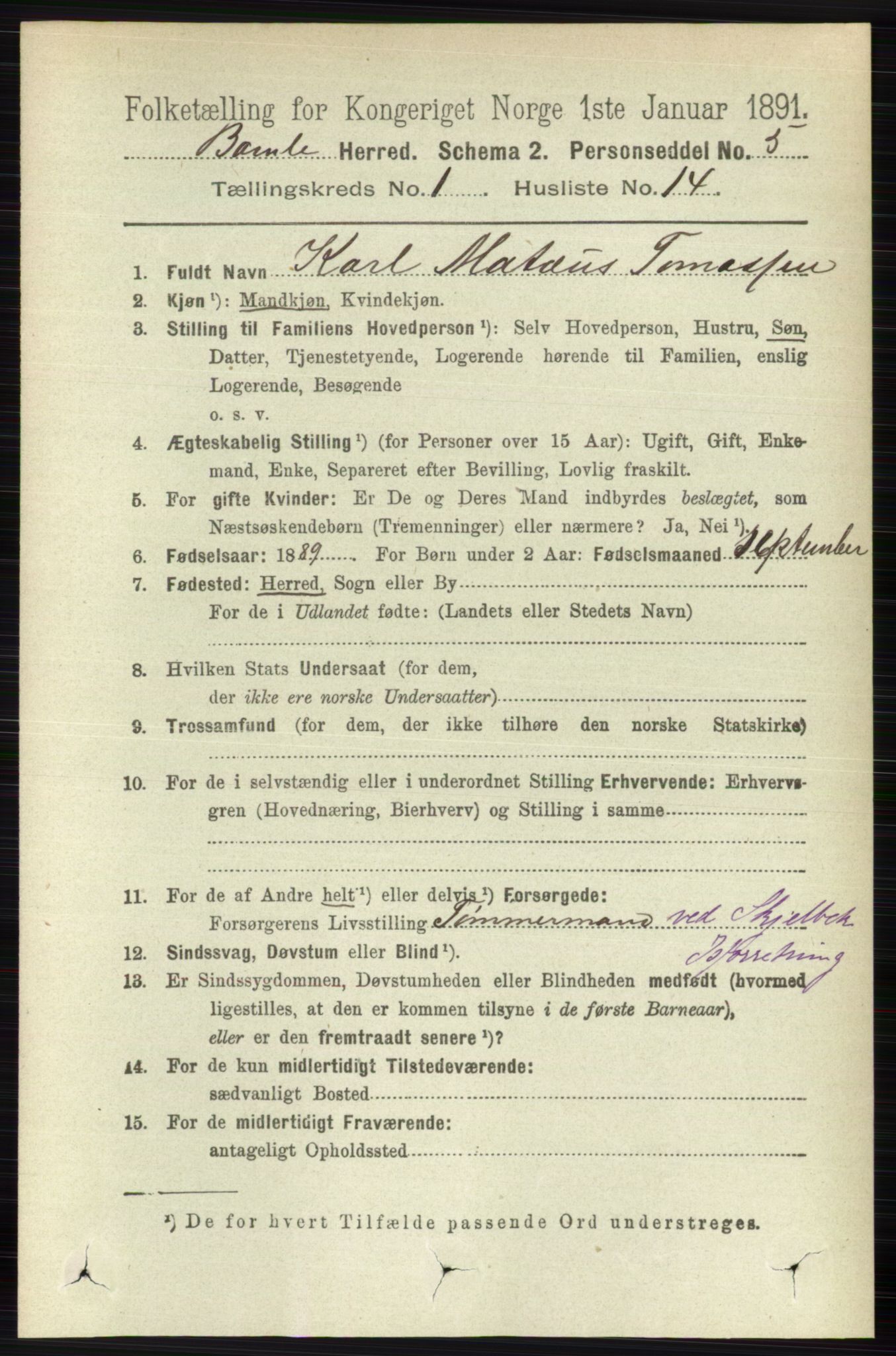 RA, Folketelling 1891 for 0814 Bamble herred, 1891, s. 223