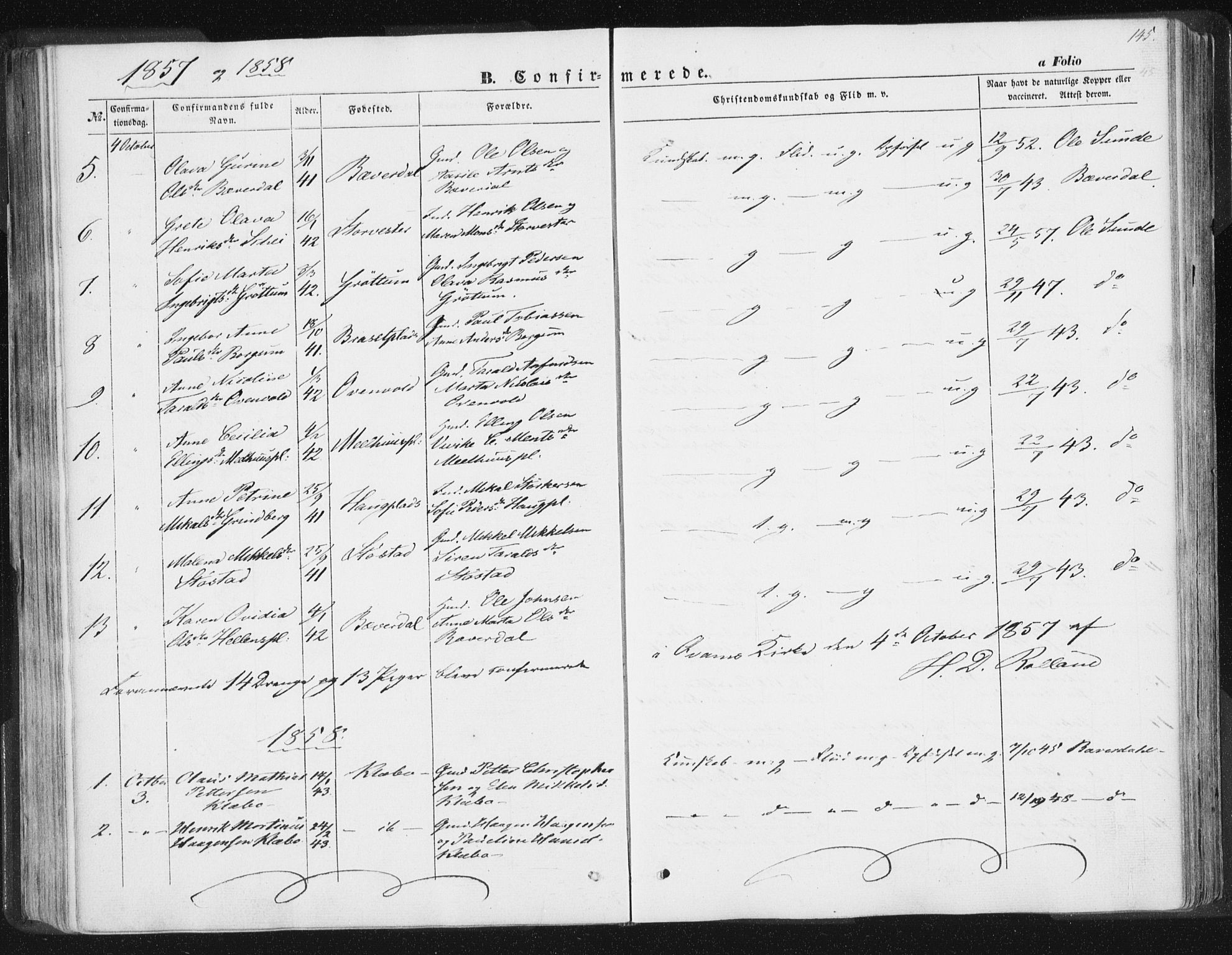 Ministerialprotokoller, klokkerbøker og fødselsregistre - Nord-Trøndelag, SAT/A-1458/746/L0446: Ministerialbok nr. 746A05, 1846-1859, s. 145