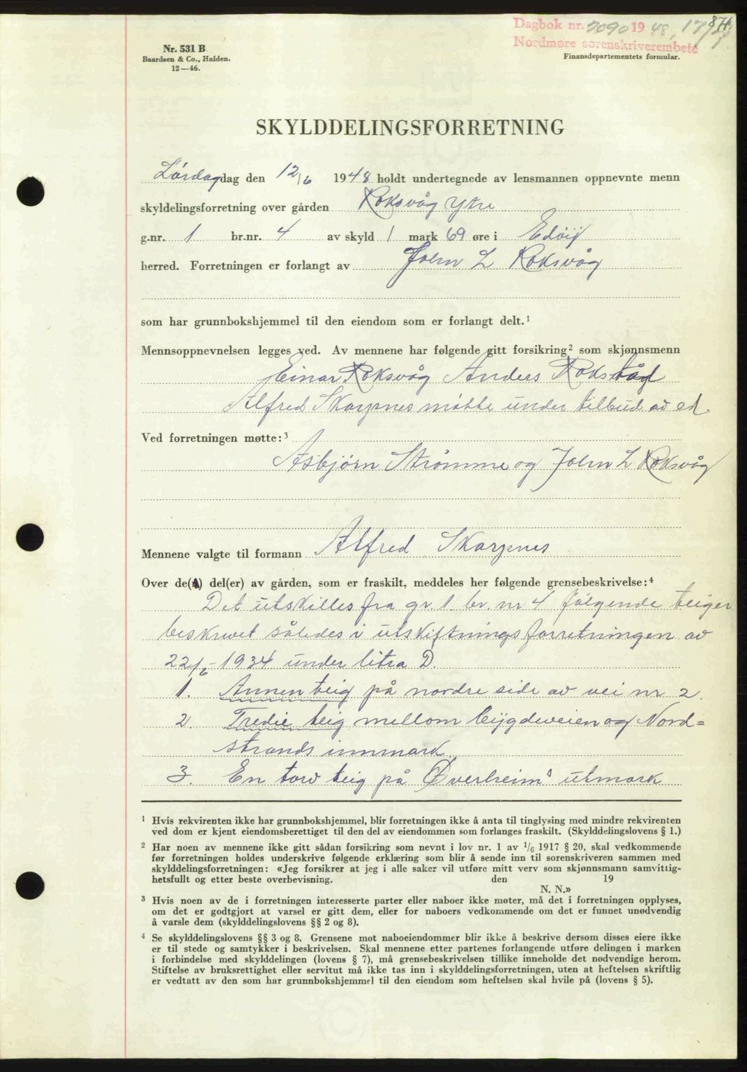 Nordmøre sorenskriveri, SAT/A-4132/1/2/2Ca: Pantebok nr. A108, 1948-1948, Dagboknr: 2090/1948