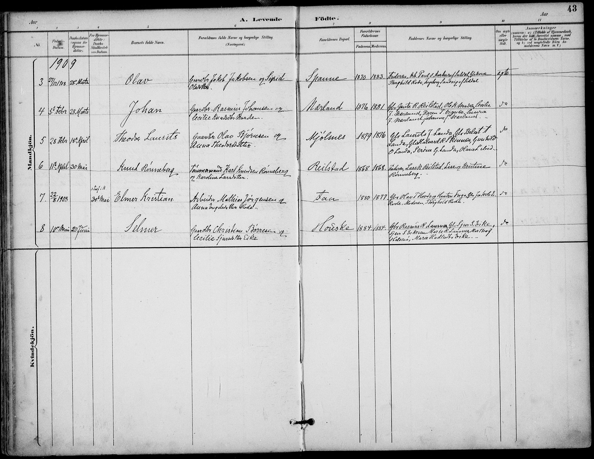 Finnøy sokneprestkontor, AV/SAST-A-101825/H/Ha/Haa/L0011: Ministerialbok nr. A 11, 1891-1910, s. 43