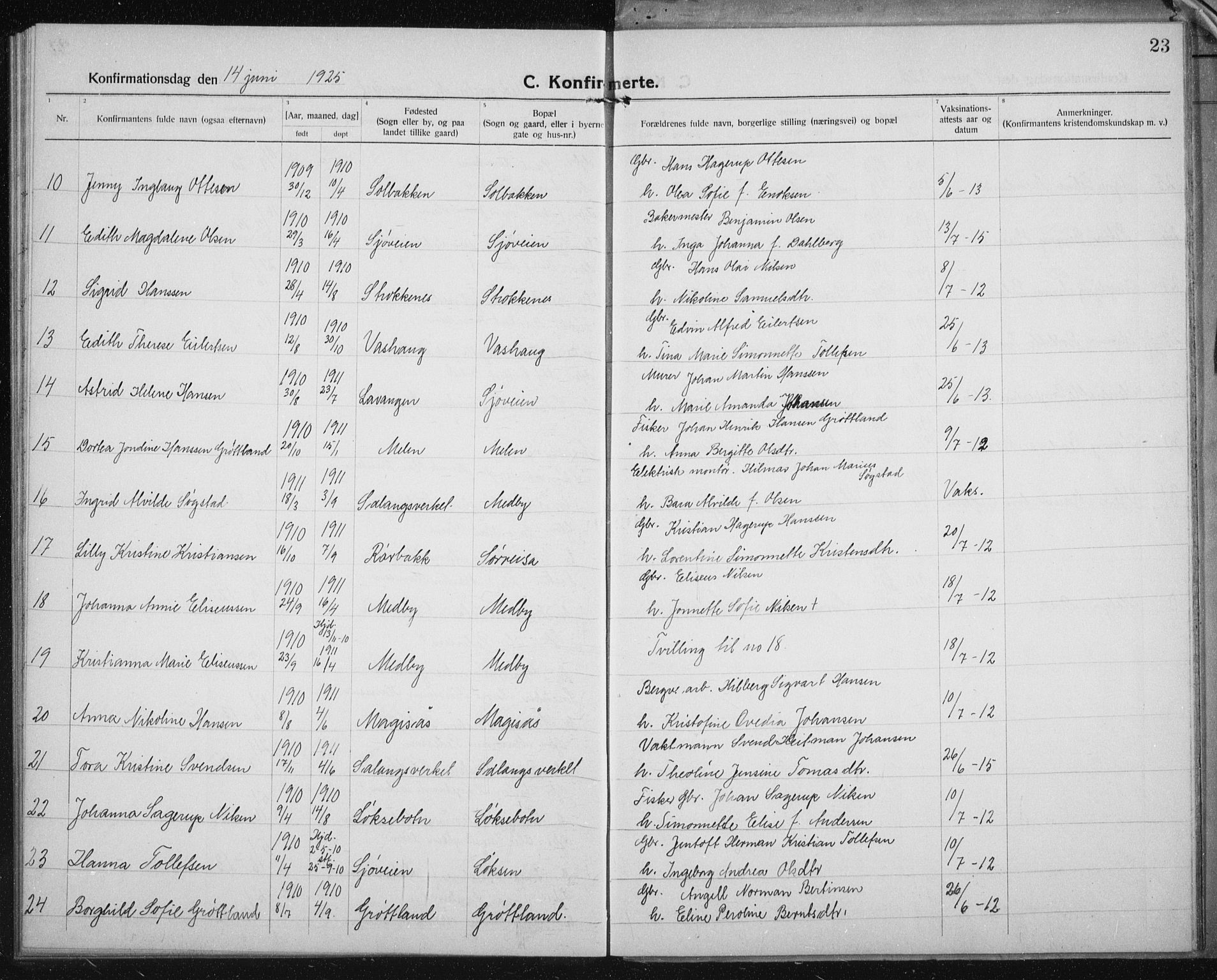Salangen sokneprestembete, AV/SATØ-S-1324/H/Hb/L0006klokker: Klokkerbok nr. 6, 1919-1937, s. 23