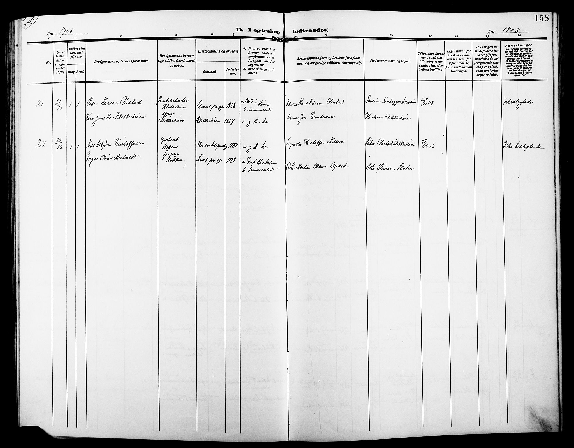 Alvdal prestekontor, AV/SAH-PREST-060/H/Ha/Hab/L0005: Klokkerbok nr. 5, 1908-1923, s. 158