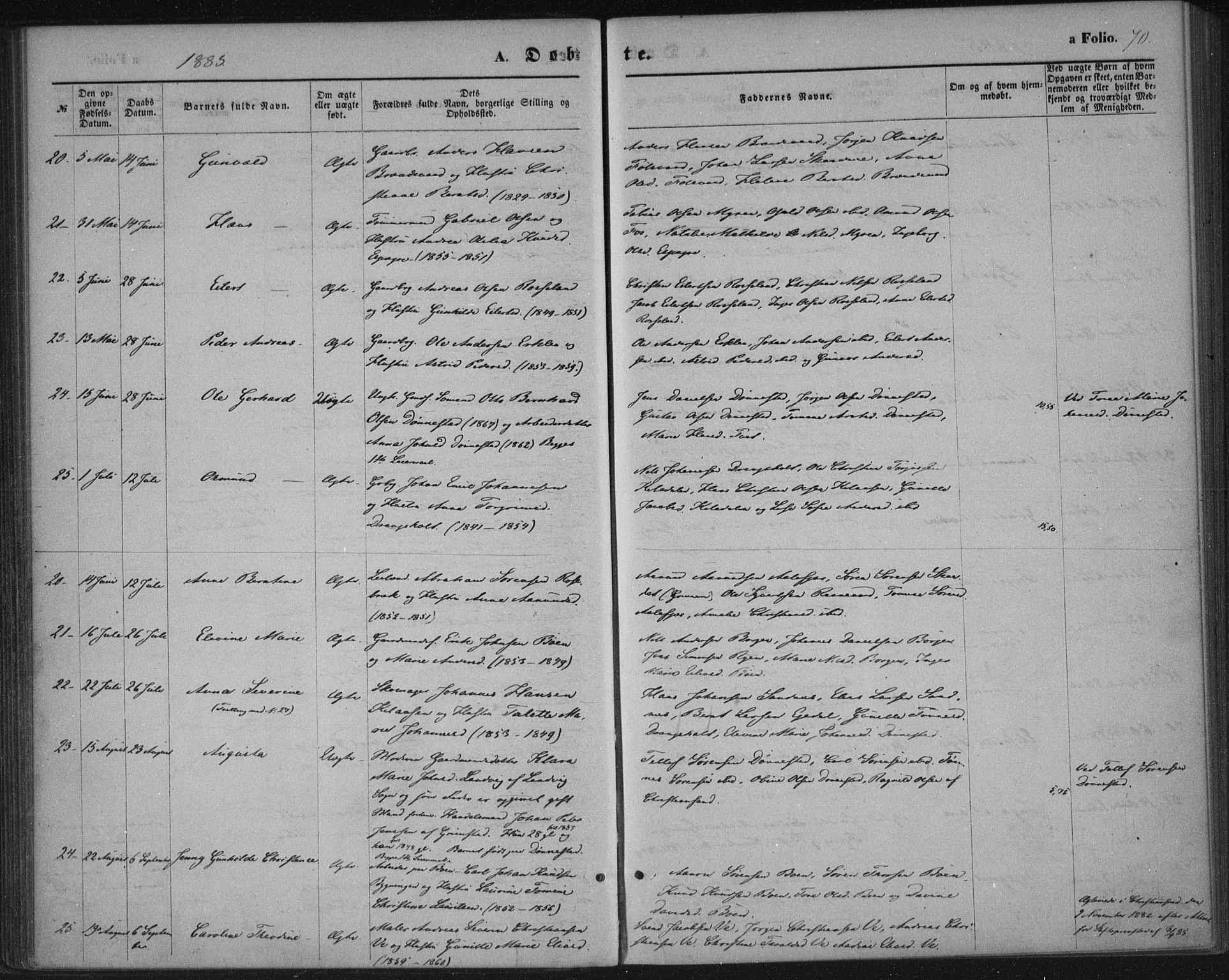 Tveit sokneprestkontor, AV/SAK-1111-0043/F/Fa/L0006: Ministerialbok nr. A 6, 1872-1886, s. 70