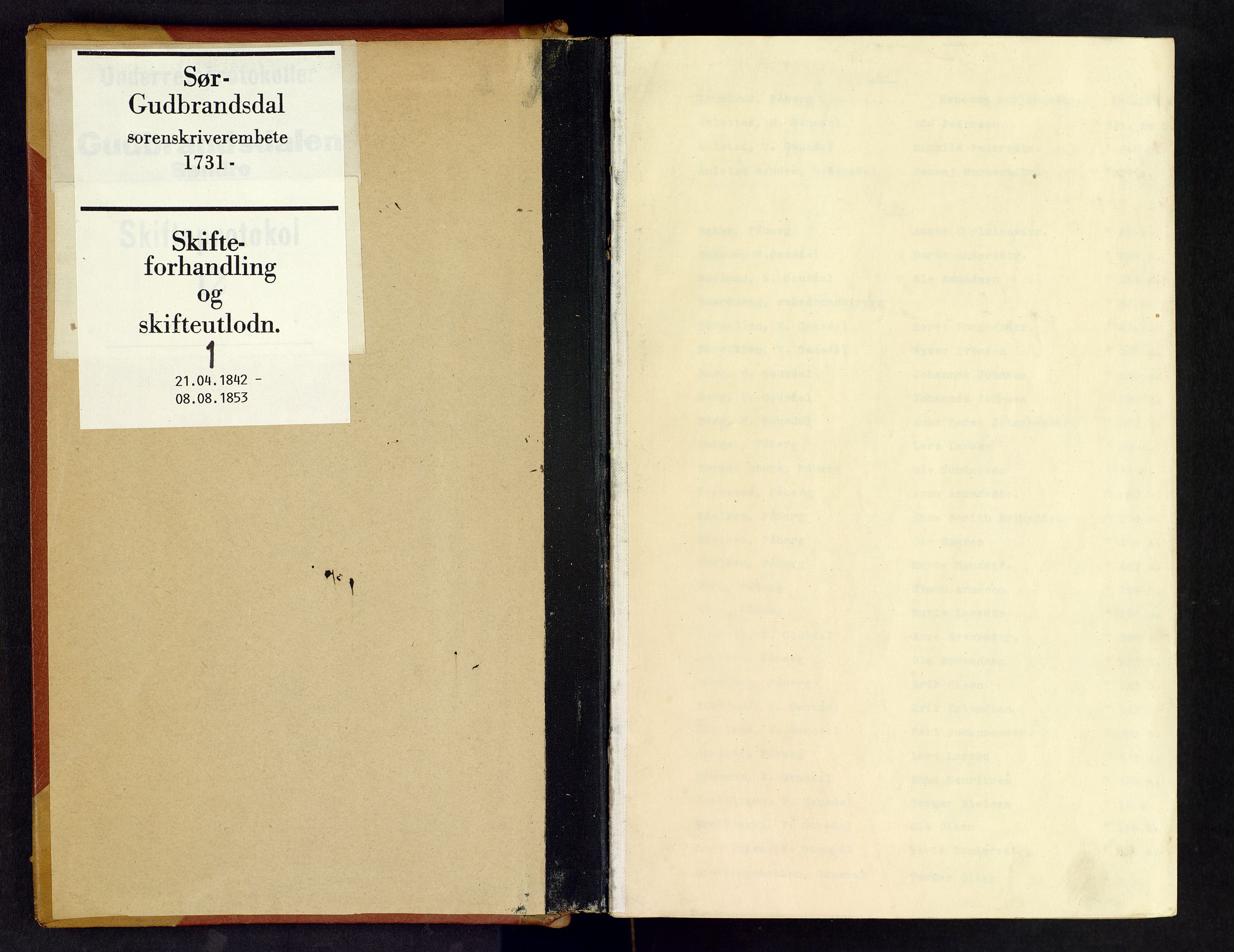 Sør-Gudbrandsdal tingrett, AV/SAH-TING-004/J/Ja/Jac/L0001: Skifteforhandlings- og skifteutlodningsprotokoll, 1842-1853