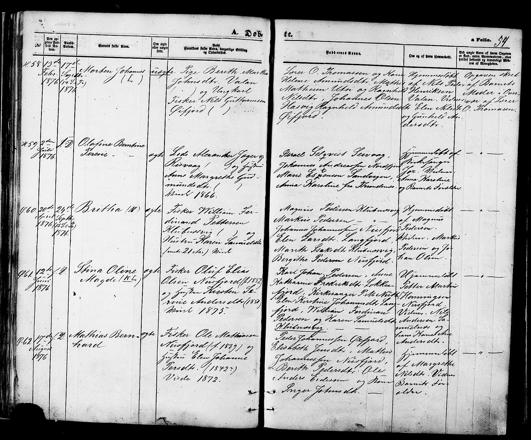 Loppa sokneprestkontor, AV/SATØ-S-1339/H/Ha/L0005kirke: Ministerialbok nr. 5, 1869-1878, s. 54