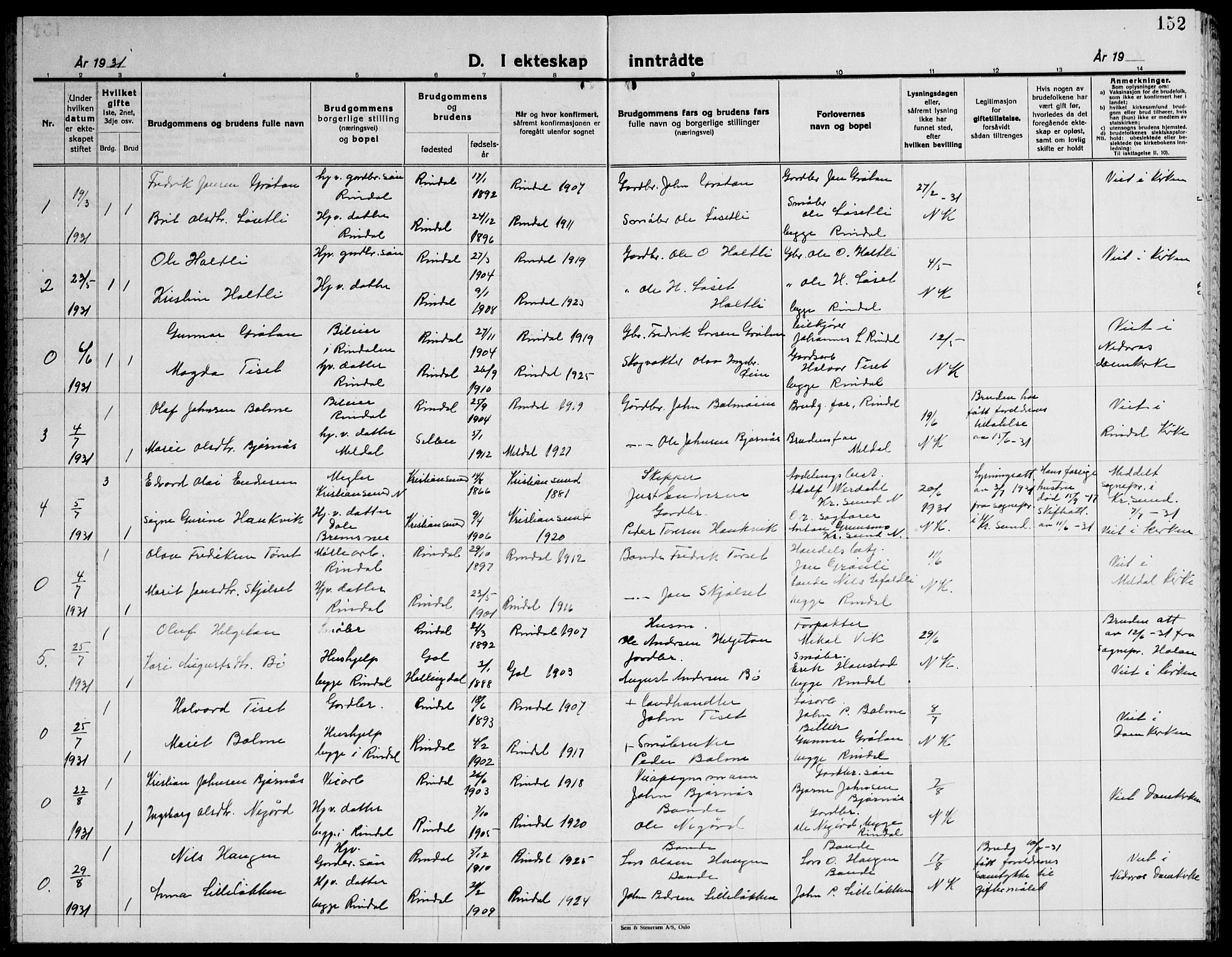 Ministerialprotokoller, klokkerbøker og fødselsregistre - Møre og Romsdal, SAT/A-1454/598/L1080: Klokkerbok nr. 598C05, 1927-1944, s. 152