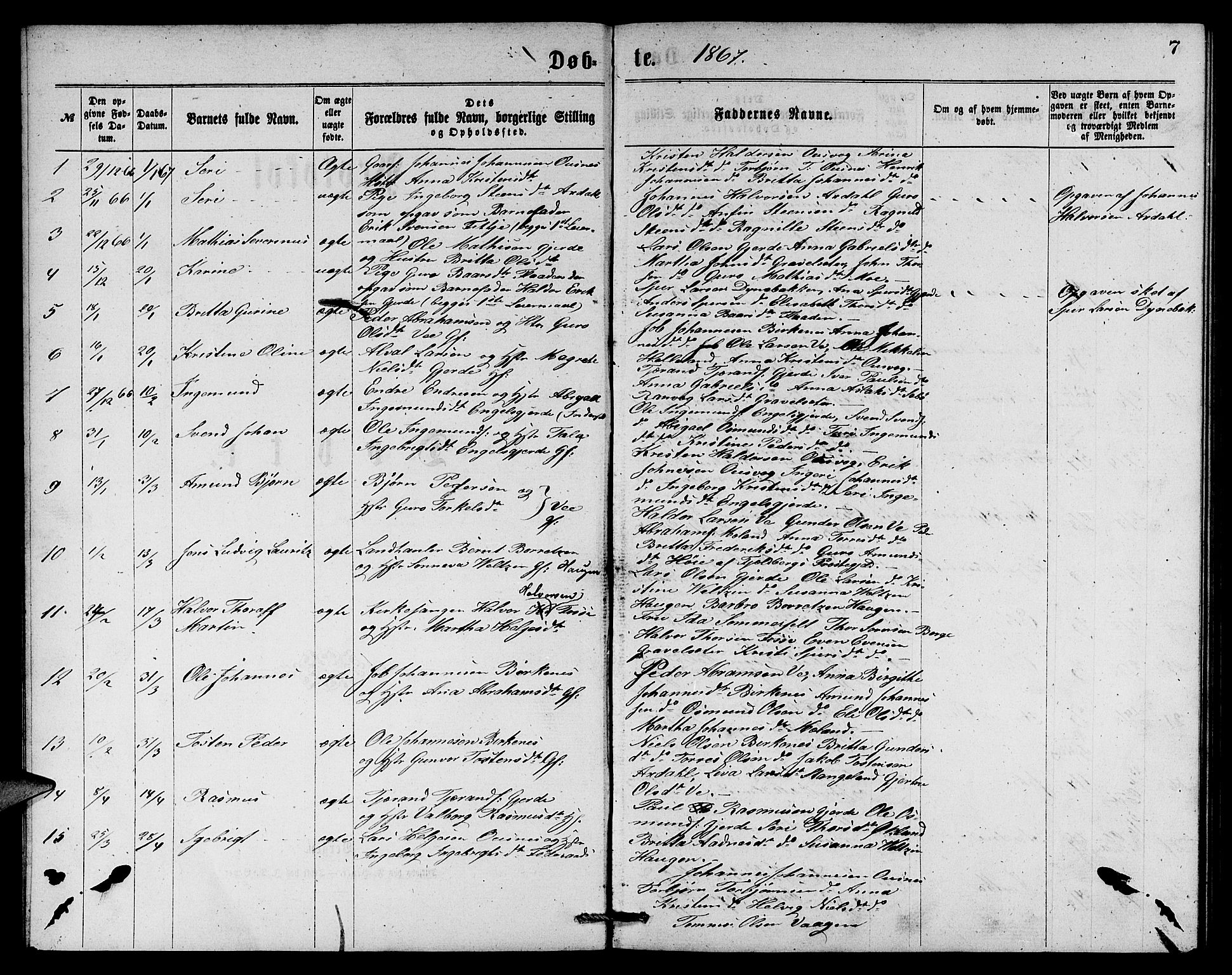 Etne sokneprestembete, AV/SAB-A-75001/H/Hab: Klokkerbok nr. B 3, 1867-1878, s. 7