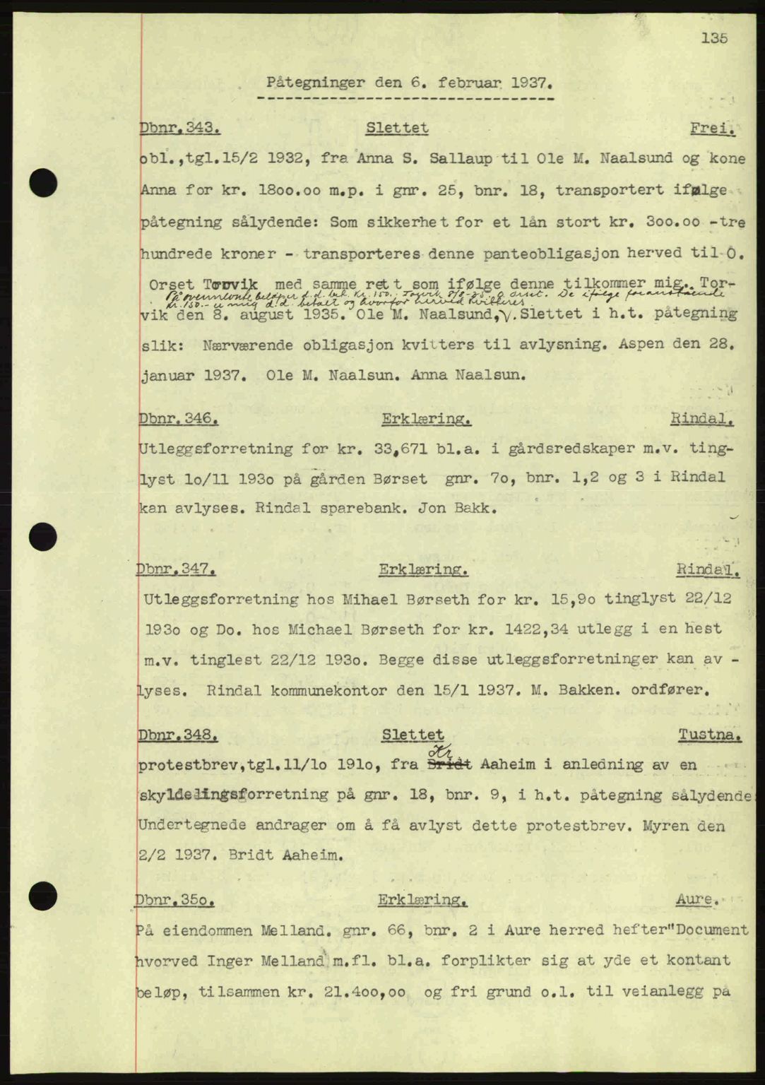 Nordmøre sorenskriveri, SAT/A-4132/1/2/2Ca: Pantebok nr. C80, 1936-1939, Dagboknr: 343/1937