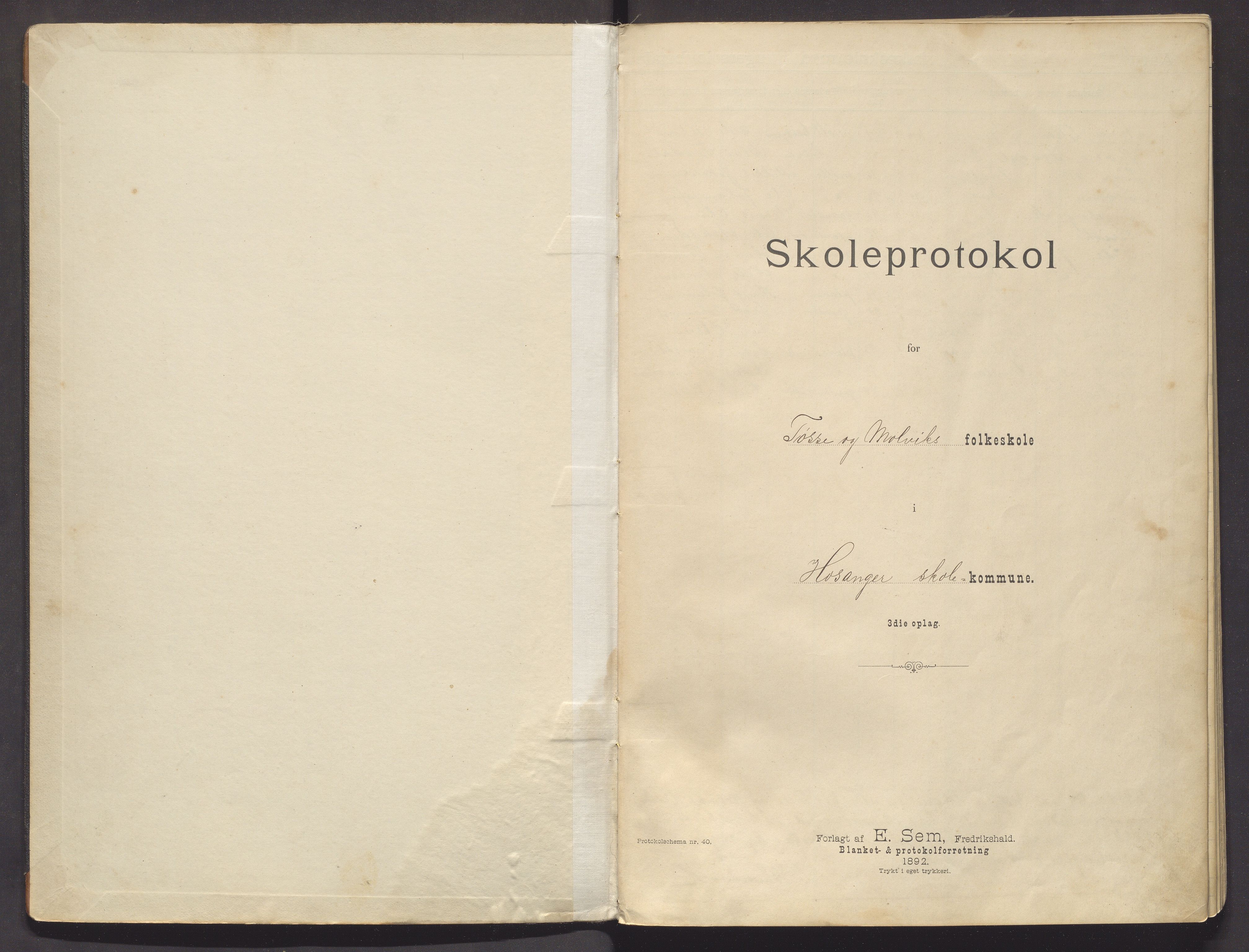 Hosanger kommune. Barneskulane, IKAH/1253a-231/F/Fa/L0013: Skuleprotokoll for Tøsse og Molvik skular, 1899-1905