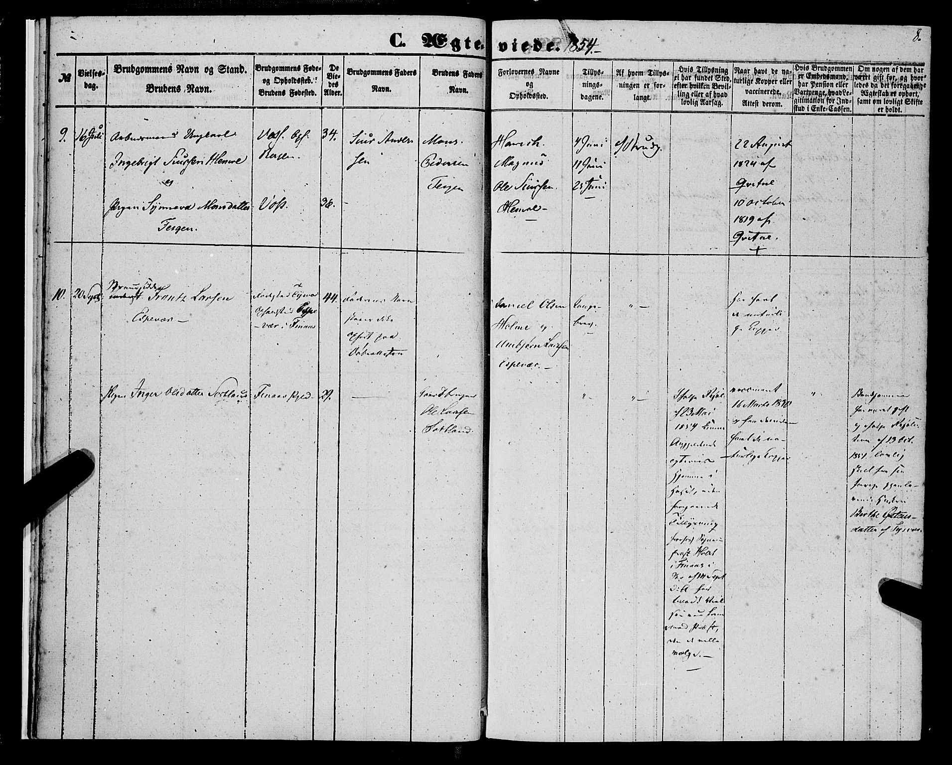 St. Jørgens hospital og Årstad sokneprestembete, AV/SAB-A-99934: Ministerialbok nr. A 9, 1853-1878, s. 8