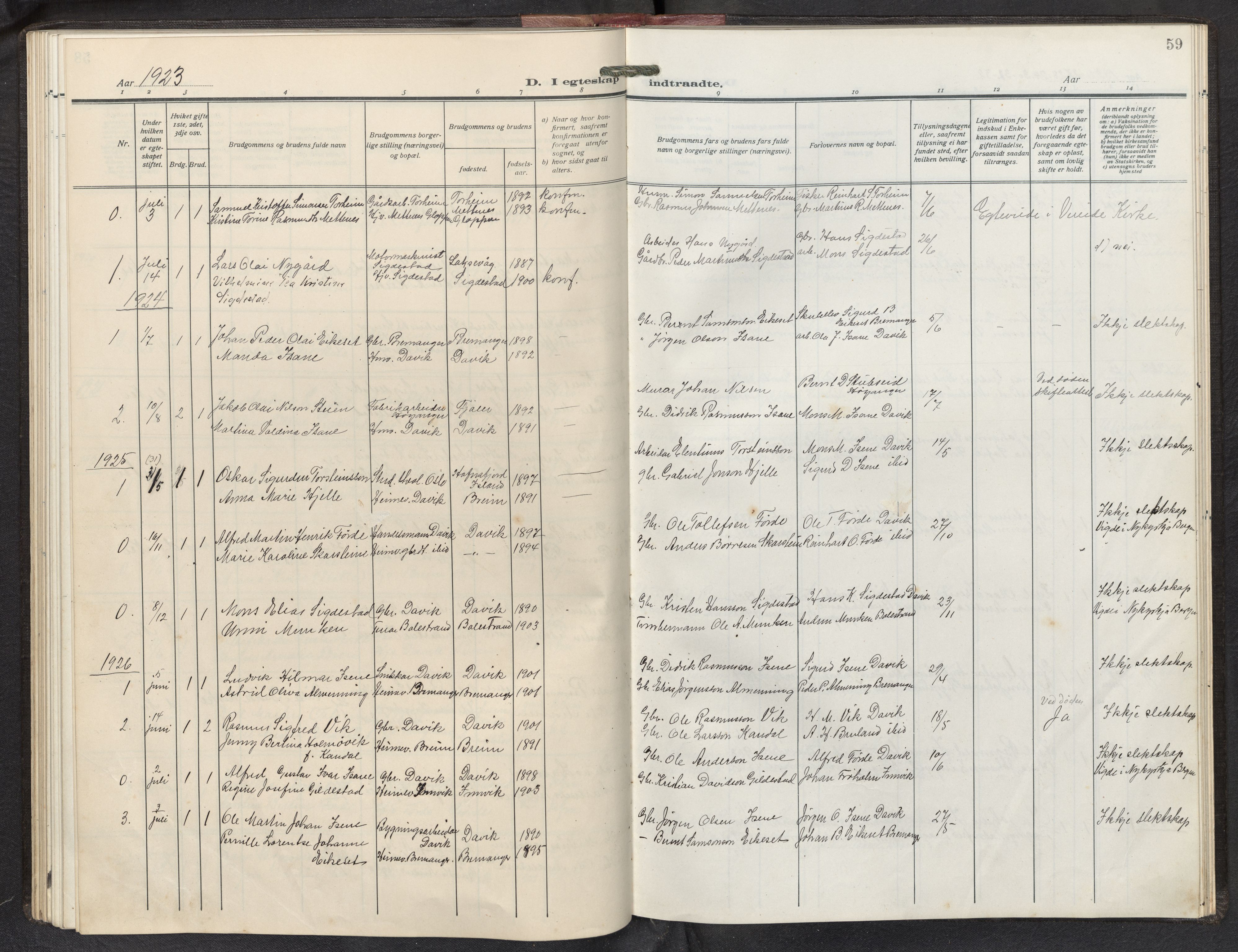 Davik sokneprestembete, AV/SAB-A-79701/H/Hab/Habd/L0003: Klokkerbok nr. D 3, 1917-1953, s. 58b-59a