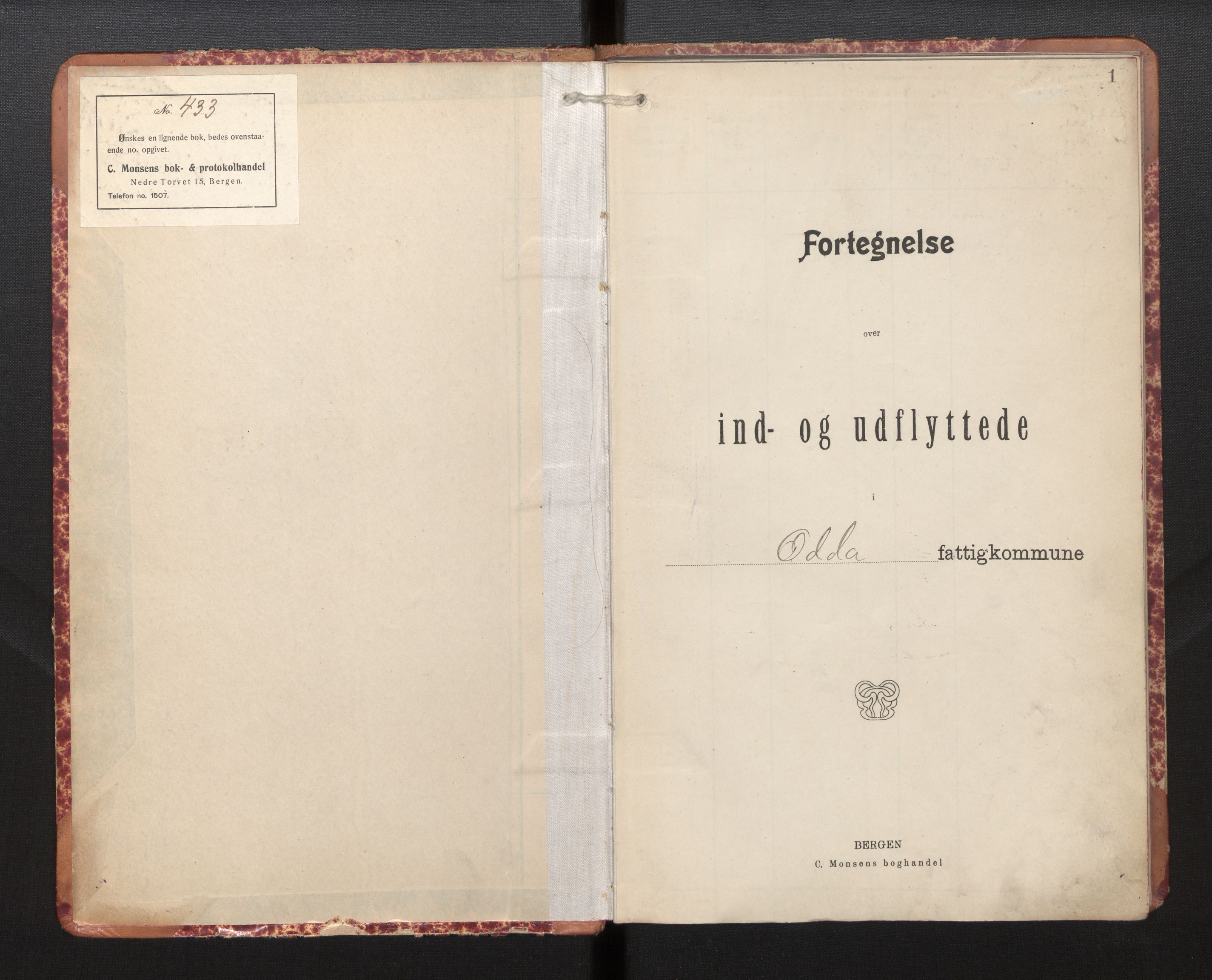 Lensmannen i Odda, SAB/A-34001/0020/L0001: Protokoll over inn- og utflytte og framandprotokoll, 1913-1924, s. 1