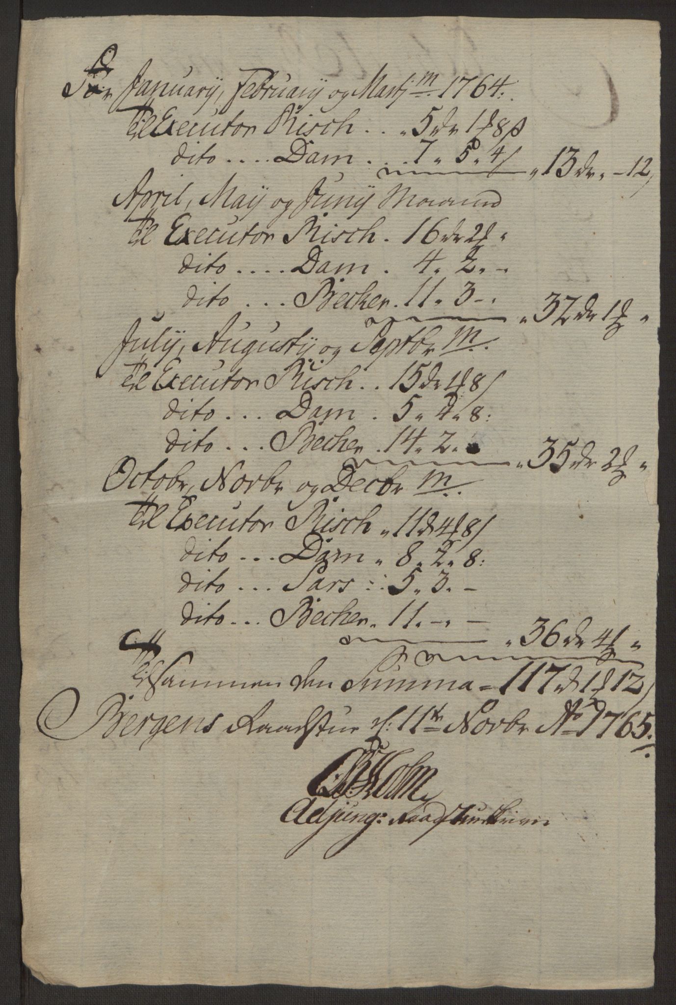 Rentekammeret inntil 1814, Reviderte regnskaper, Byregnskaper, RA/EA-4066/R/Rp/L0367/0001: [P21] Kontribusjonsregnskap / Ekstraskatt, 1764, s. 42