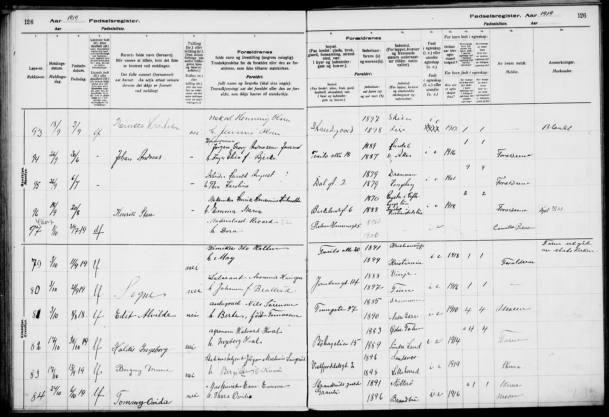 Rjukan kirkebøker, AV/SAKO-A-294/J/Ja/L0001: Fødselsregister nr. 1, 1916-1922, s. 126