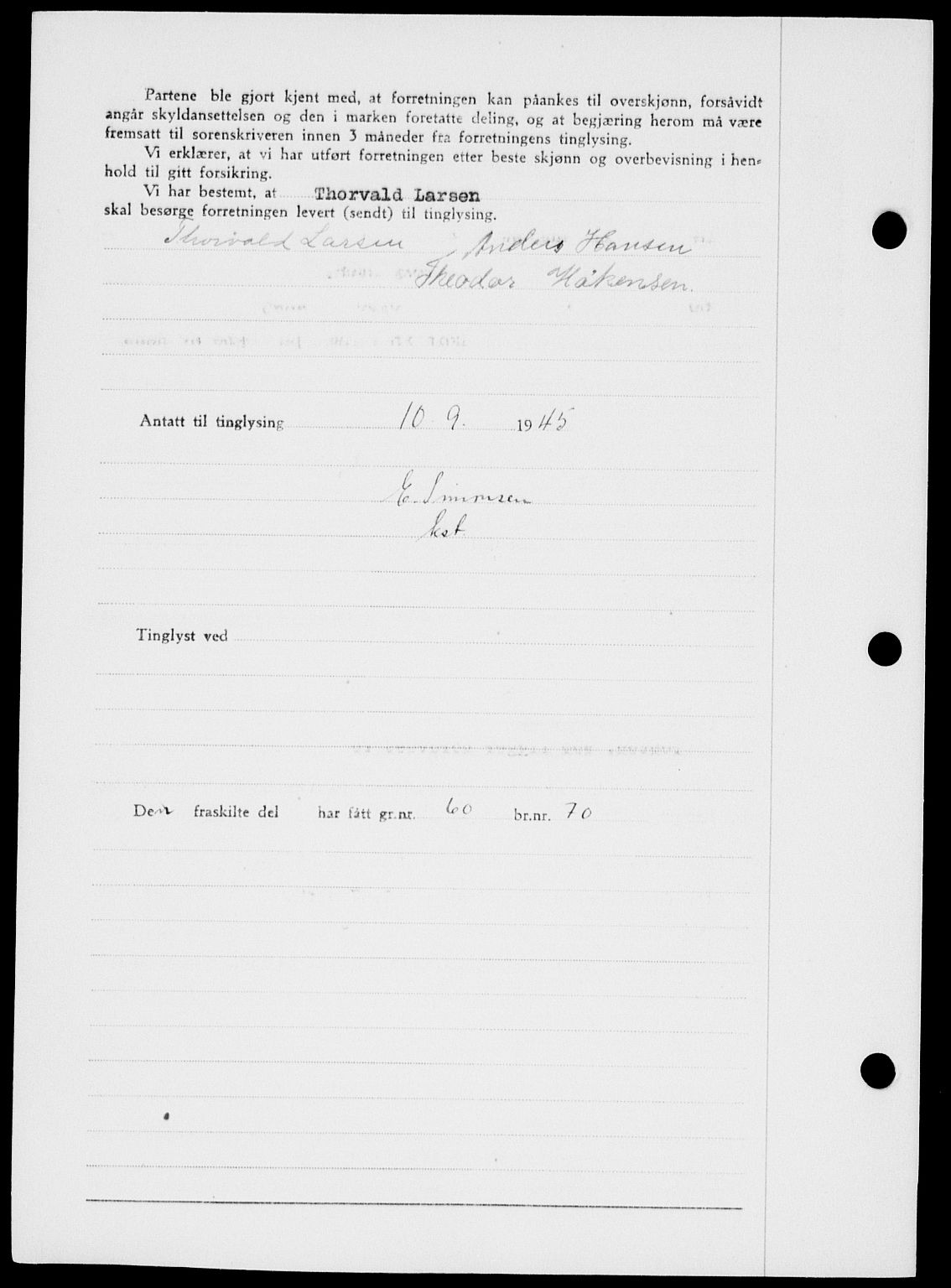 Onsøy sorenskriveri, SAO/A-10474/G/Ga/Gab/L0015: Pantebok nr. II A-15, 1945-1946, Dagboknr: 1258/1945