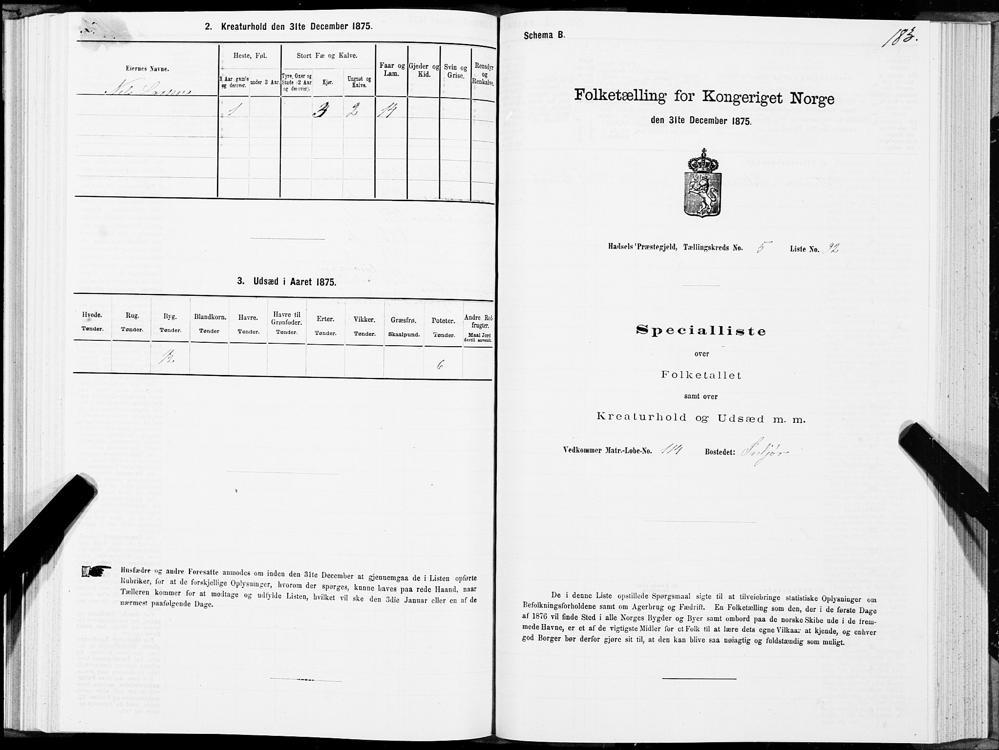 SAT, Folketelling 1875 for 1866P Hadsel prestegjeld, 1875, s. 3183