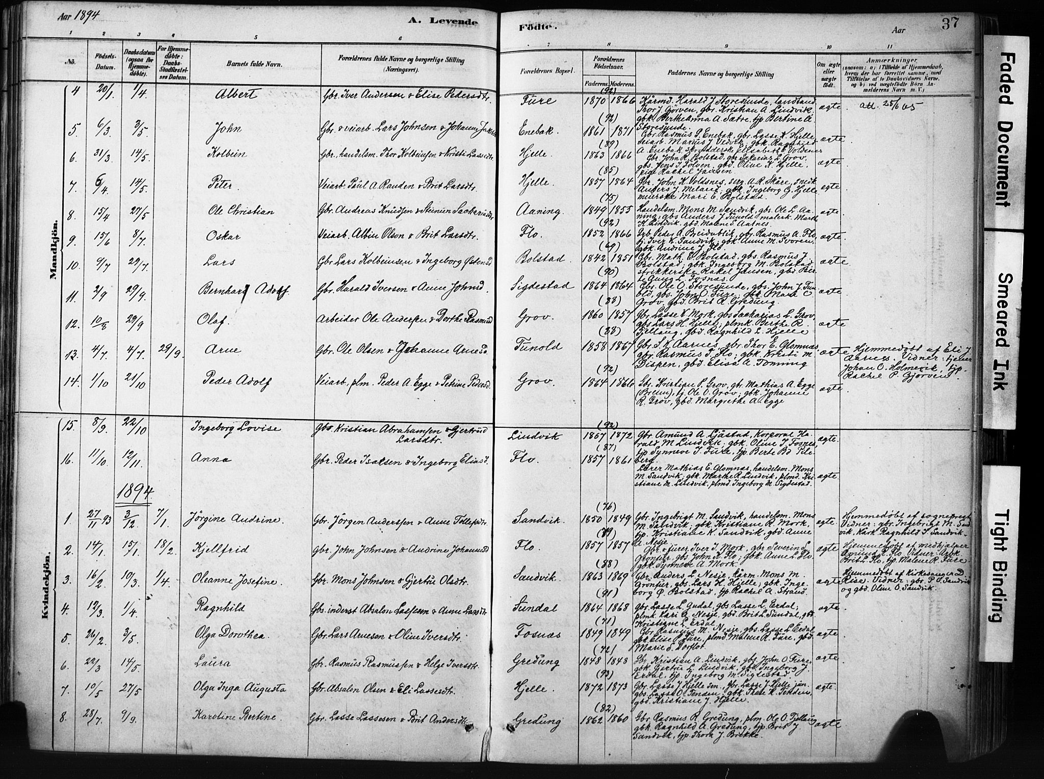 Stryn Sokneprestembete, AV/SAB-A-82501: Ministerialbok nr. D 1, 1878-1907, s. 37