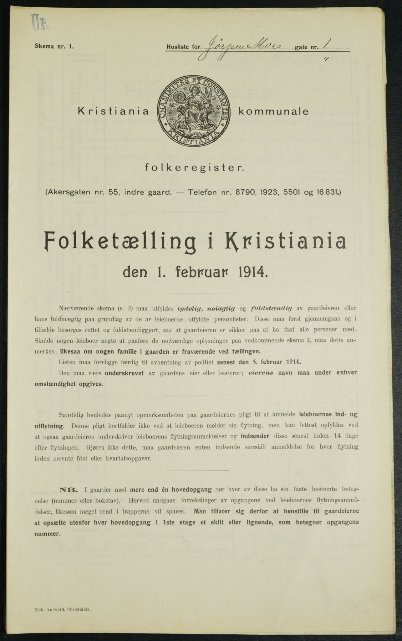OBA, Kommunal folketelling 1.2.1914 for Kristiania, 1914, s. 47676