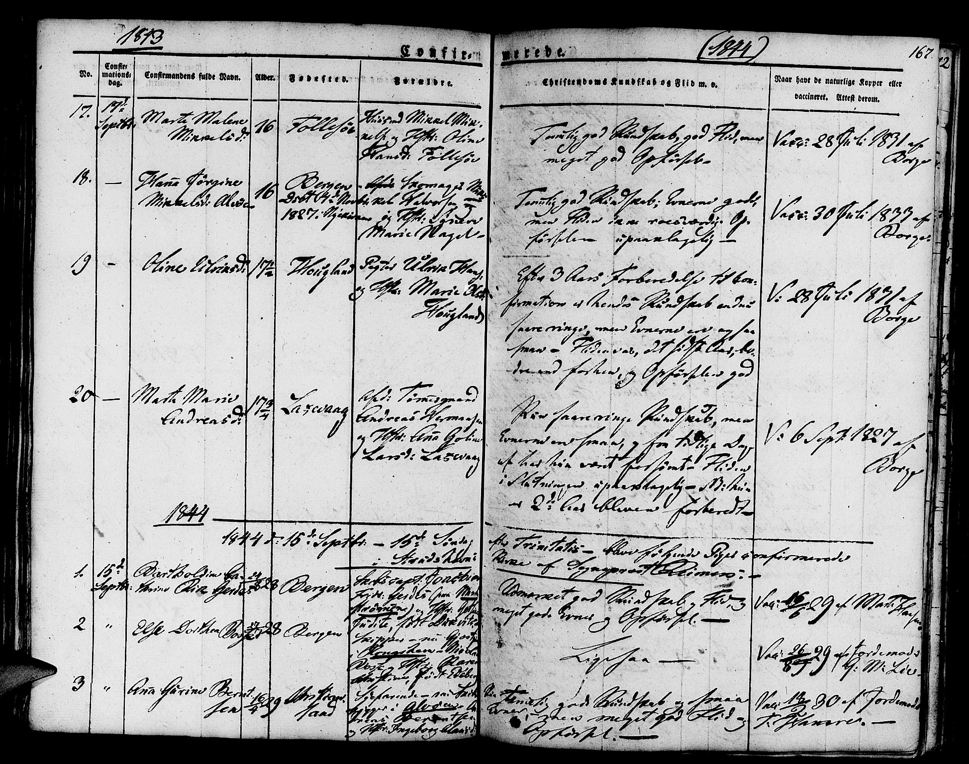 Askøy Sokneprestembete, AV/SAB-A-74101/H/Ha/Haa/Haaa/L0004: Ministerialbok nr. A 4, 1825-1845, s. 167