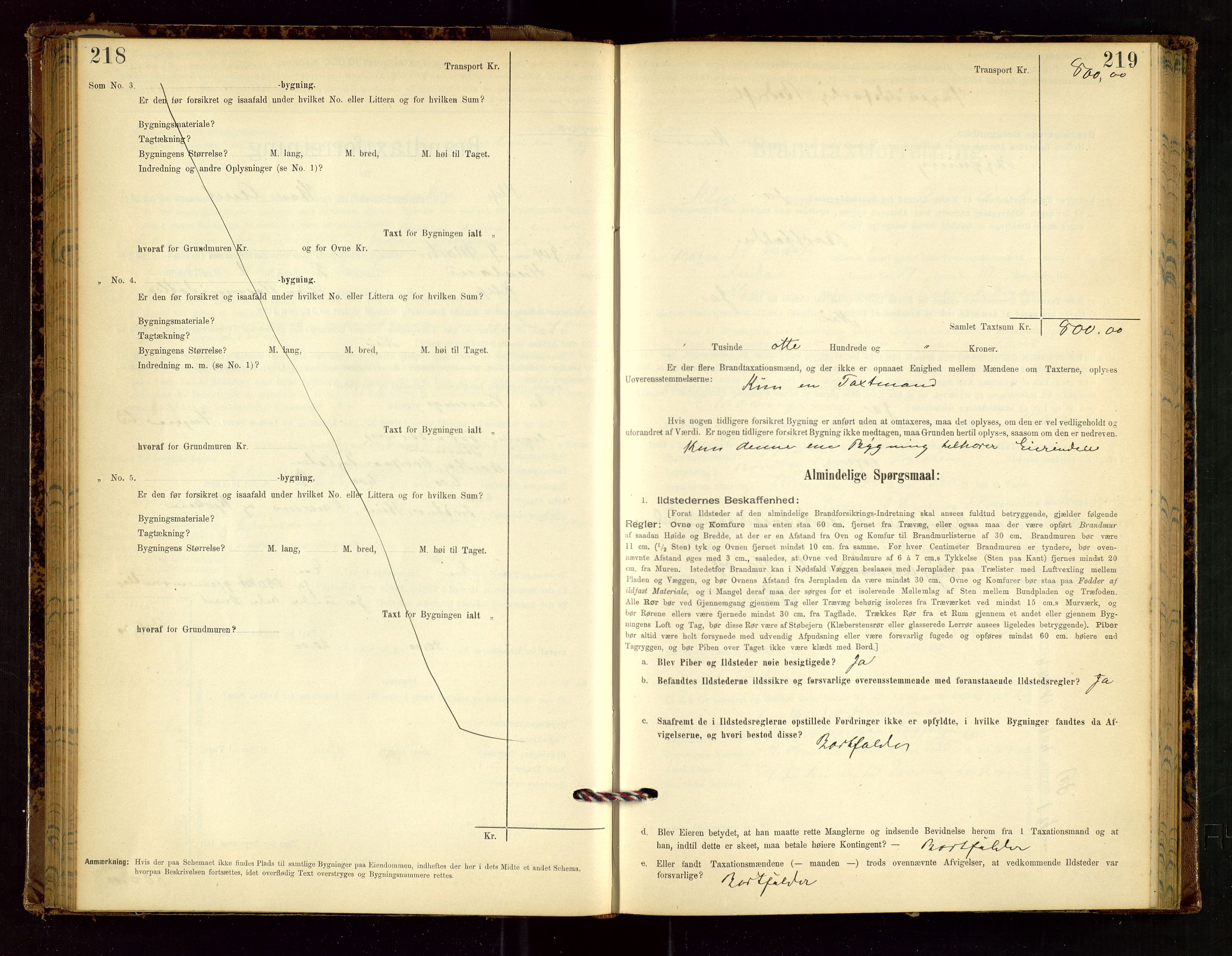 Klepp lensmannskontor, SAST/A-100163/Goc/L0002: "Brandtaxationsprotokol" m/register, 1898-1902, s. 218-219