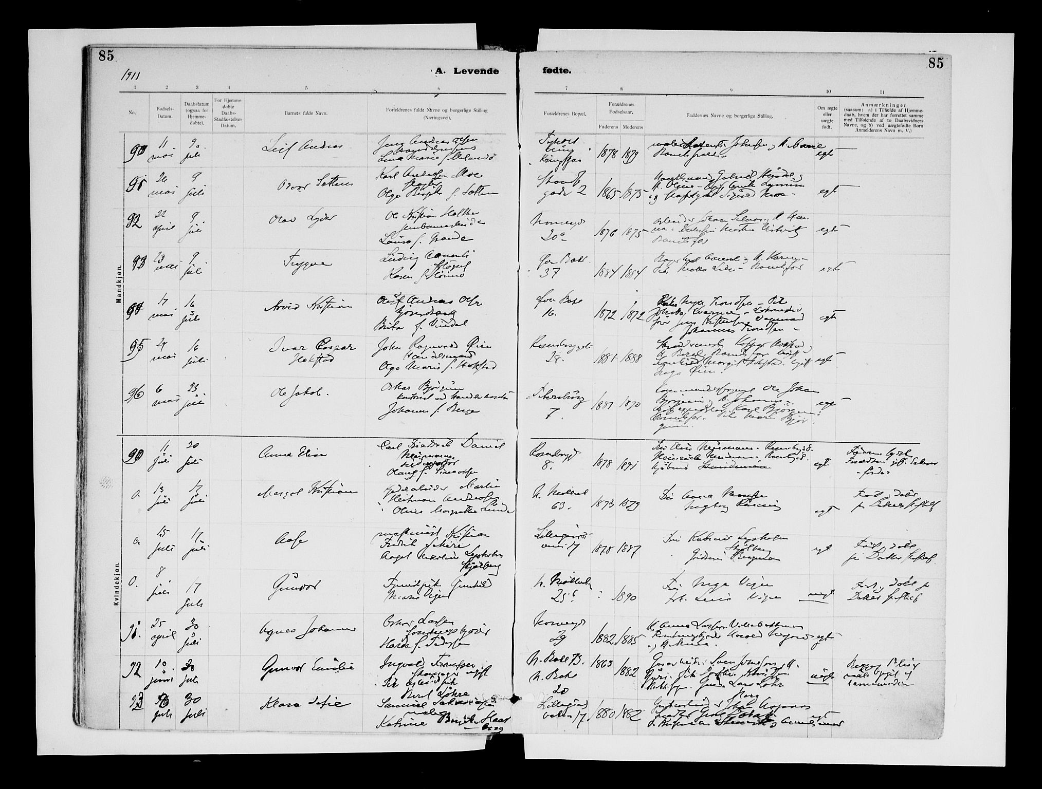 Ministerialprotokoller, klokkerbøker og fødselsregistre - Sør-Trøndelag, SAT/A-1456/604/L0203: Ministerialbok nr. 604A23, 1908-1916, s. 85