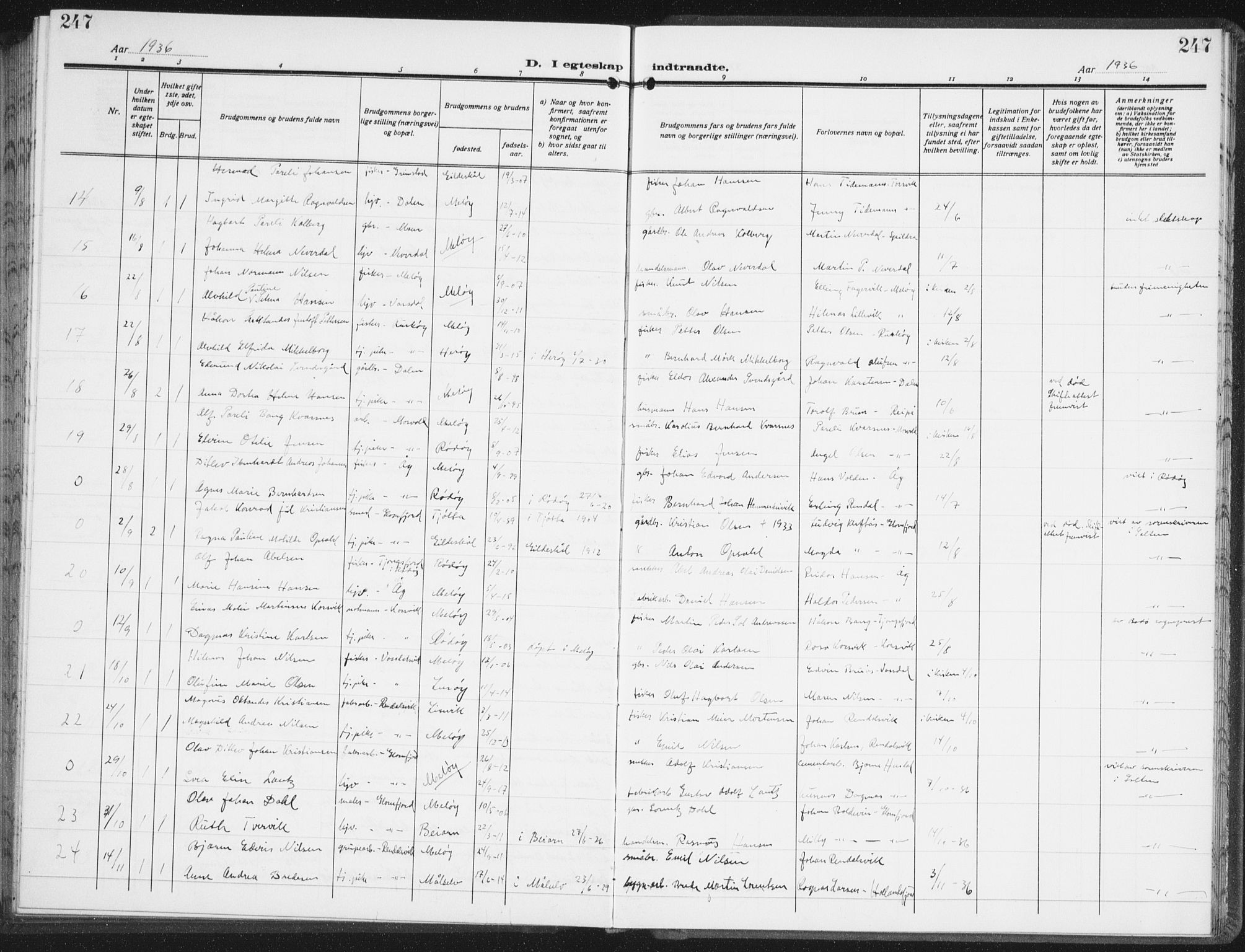 Ministerialprotokoller, klokkerbøker og fødselsregistre - Nordland, AV/SAT-A-1459/843/L0640: Klokkerbok nr. 843C09, 1925-1941, s. 247