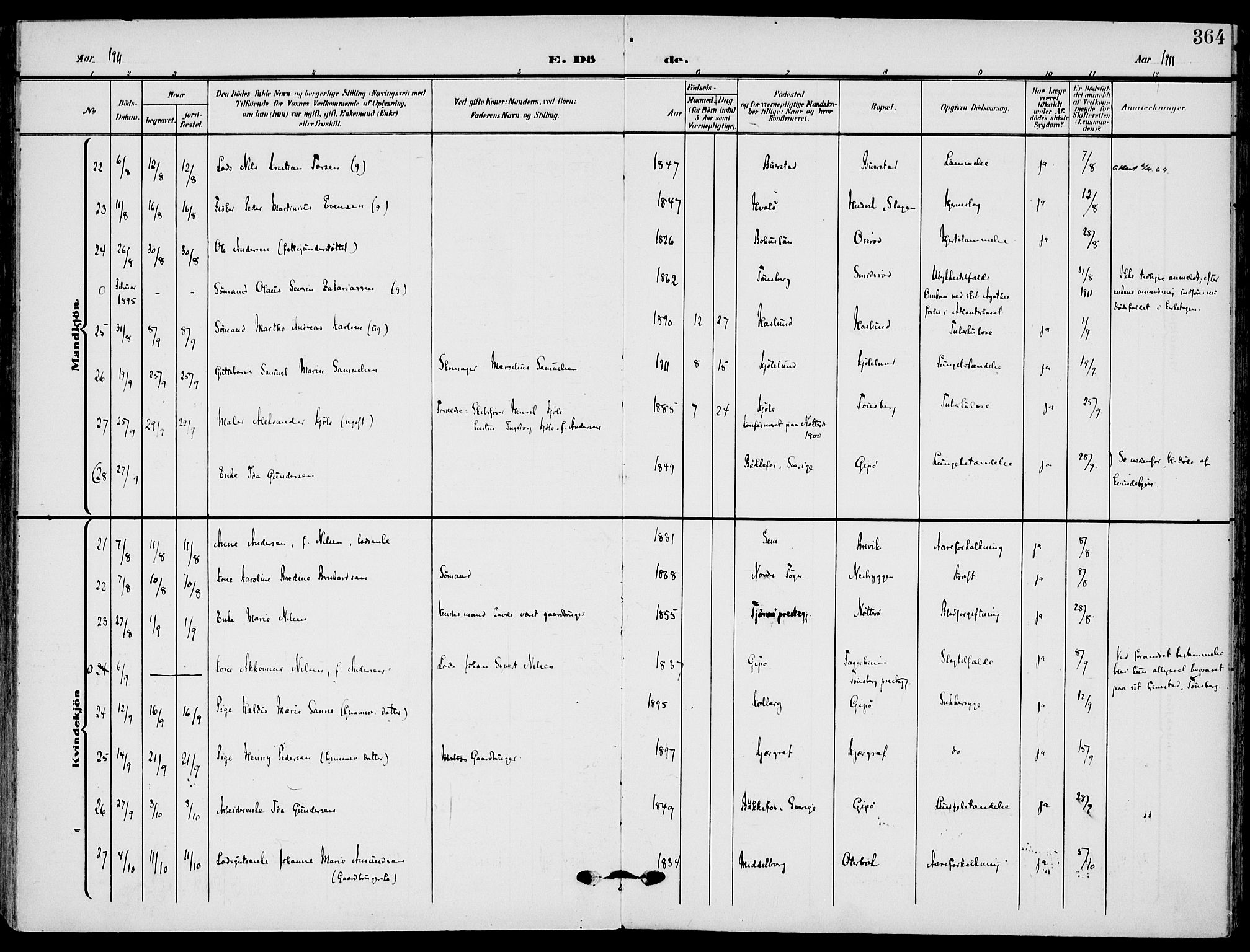 Nøtterøy kirkebøker, AV/SAKO-A-354/F/Fa/L0010: Ministerialbok nr. I 10, 1908-1919, s. 364