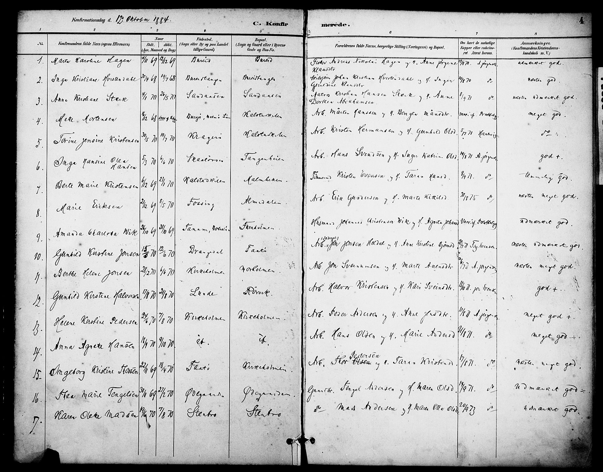 Skåtøy kirkebøker, AV/SAKO-A-304/F/Fa/L0003: Ministerialbok nr. I 3, 1884-1899, s. 4