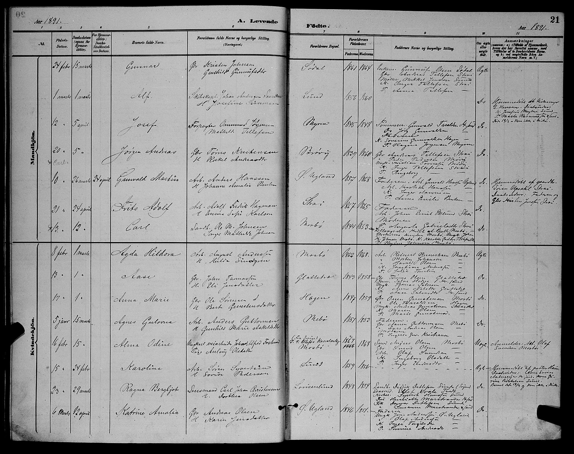 Oddernes sokneprestkontor, AV/SAK-1111-0033/F/Fb/Fba/L0008: Klokkerbok nr. B 8, 1887-1898, s. 21