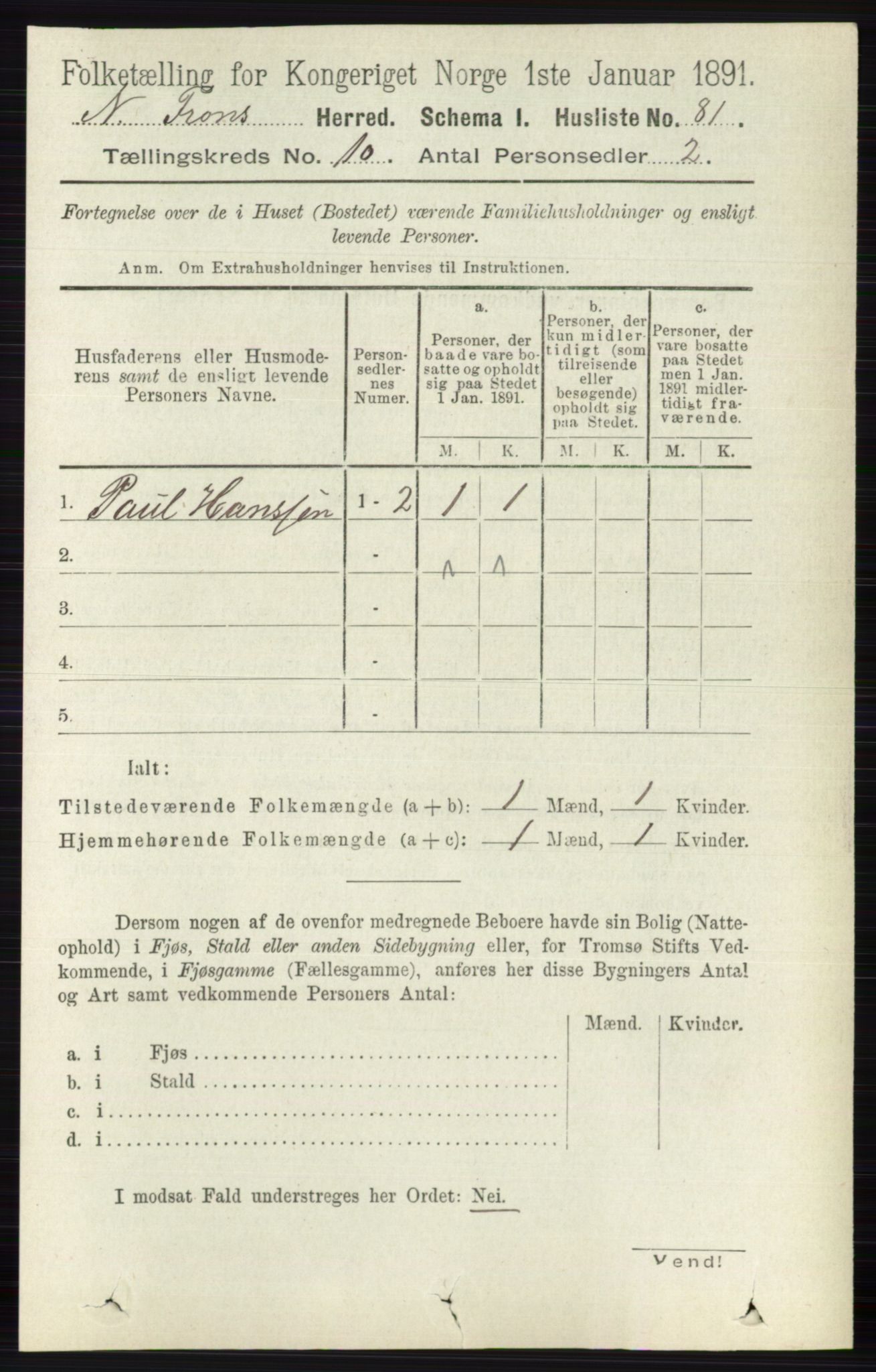 RA, Folketelling 1891 for 0518 Nord-Fron herred, 1891, s. 4383