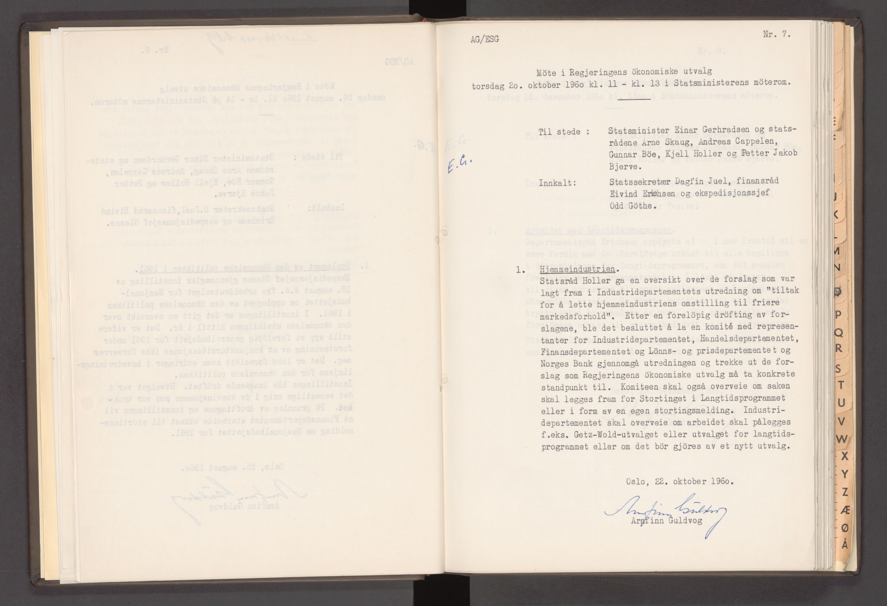 Statsministerens kontor, AV/RA-S-1005/A/Aa/L0021: Referat fra regjeringens økonomiske utvalg, 1960-1965